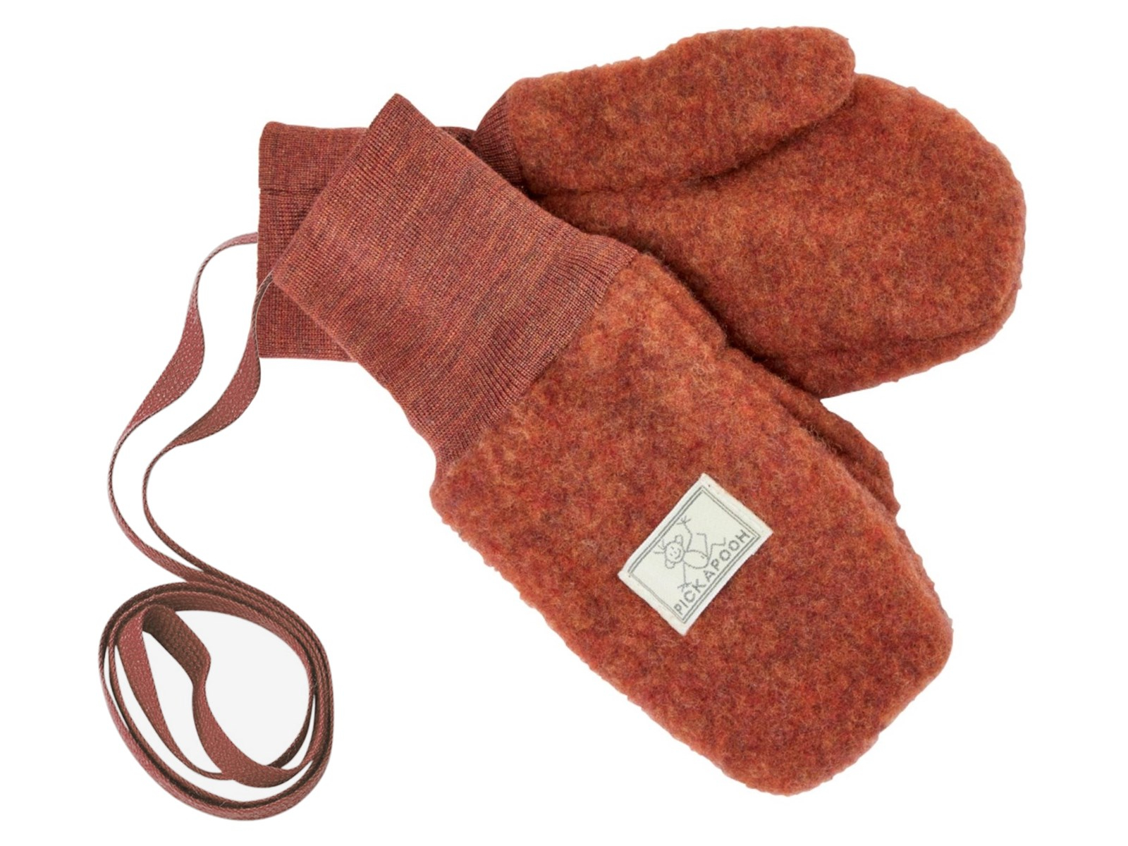 Pickapooh Baby und Kinder Fäustlinge Bio-Schurwolle Fleece redwood Gr.2 (bis 2 Jahre) mit Daumen