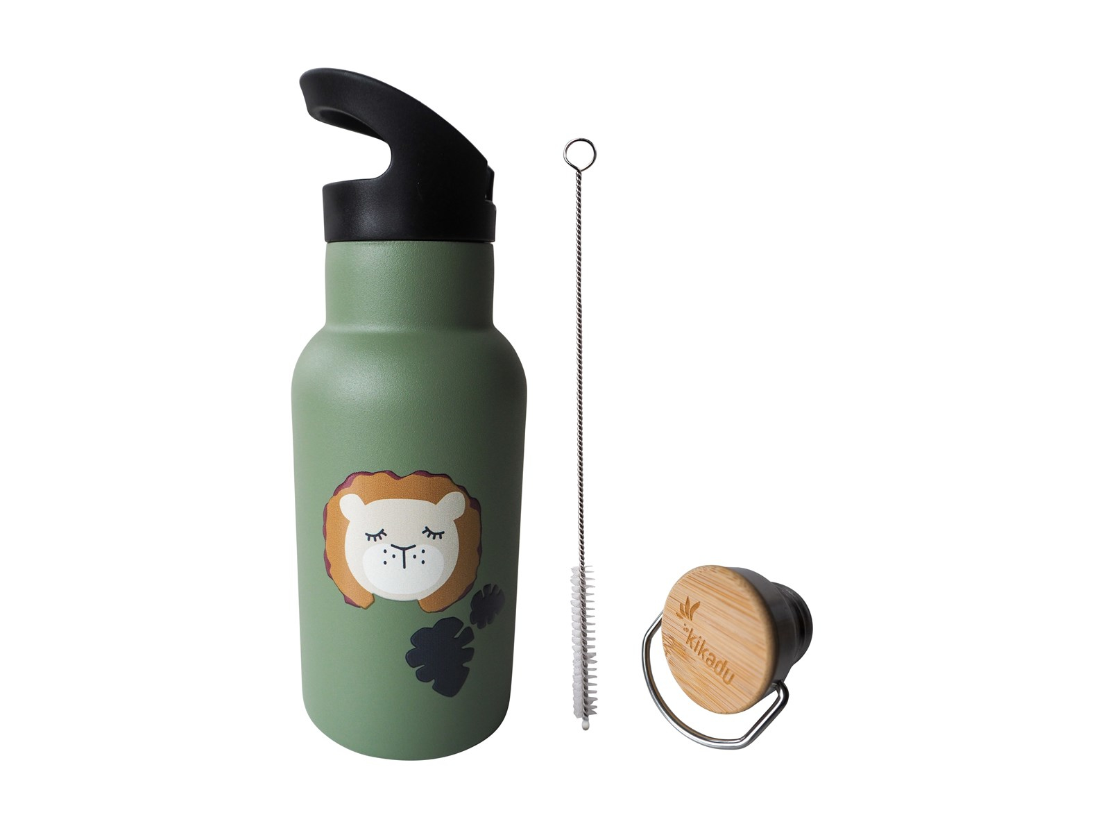 Kinder Edelstahl Trinkflasche Löwe olive Maße 20 x 7 cm, 350 ml