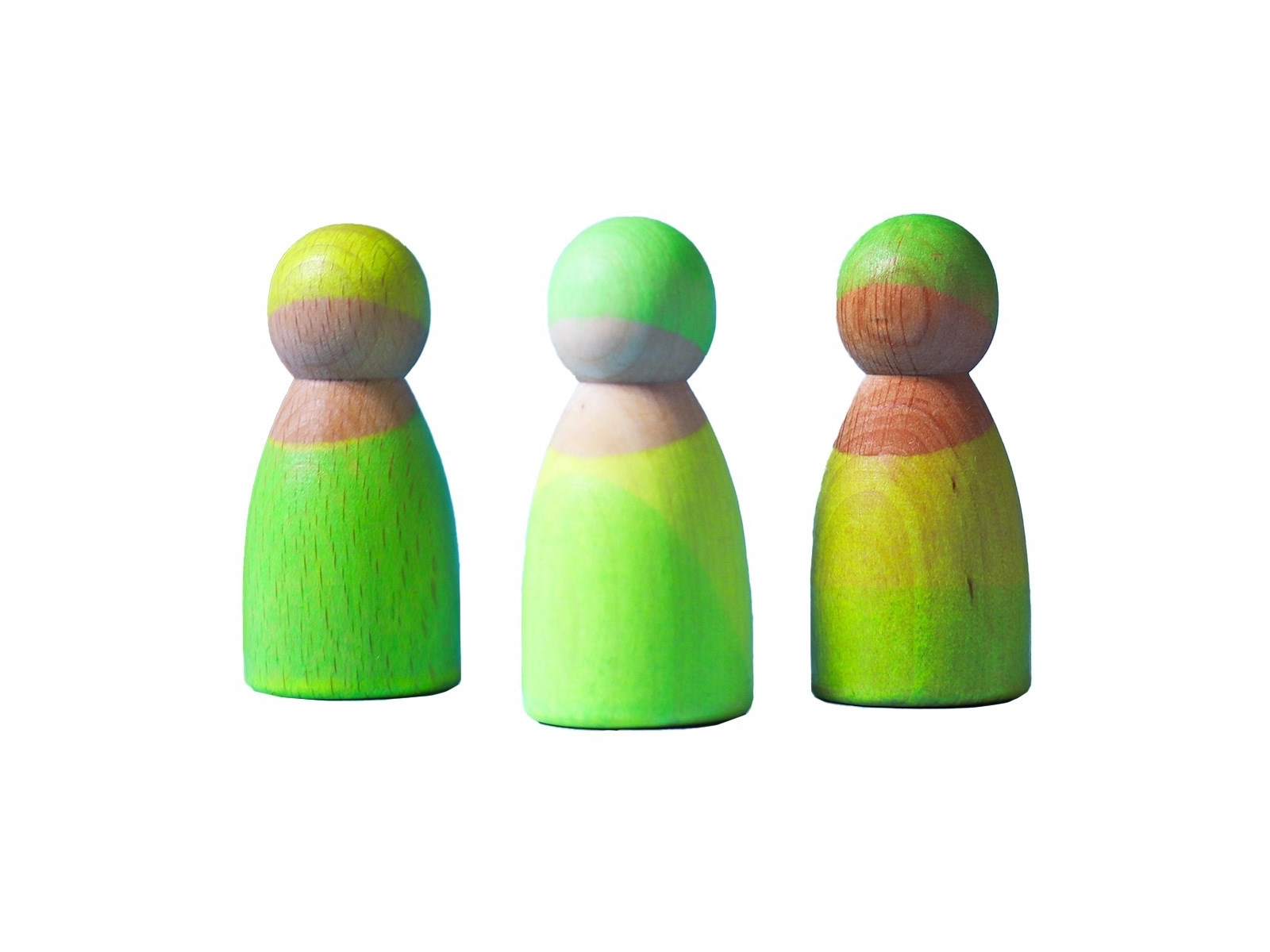 Grimms Neonfreunde aus Holz 3-teilig, bunt lasiert grün Durchmesser 3 cm, Höhe 6,5 cm