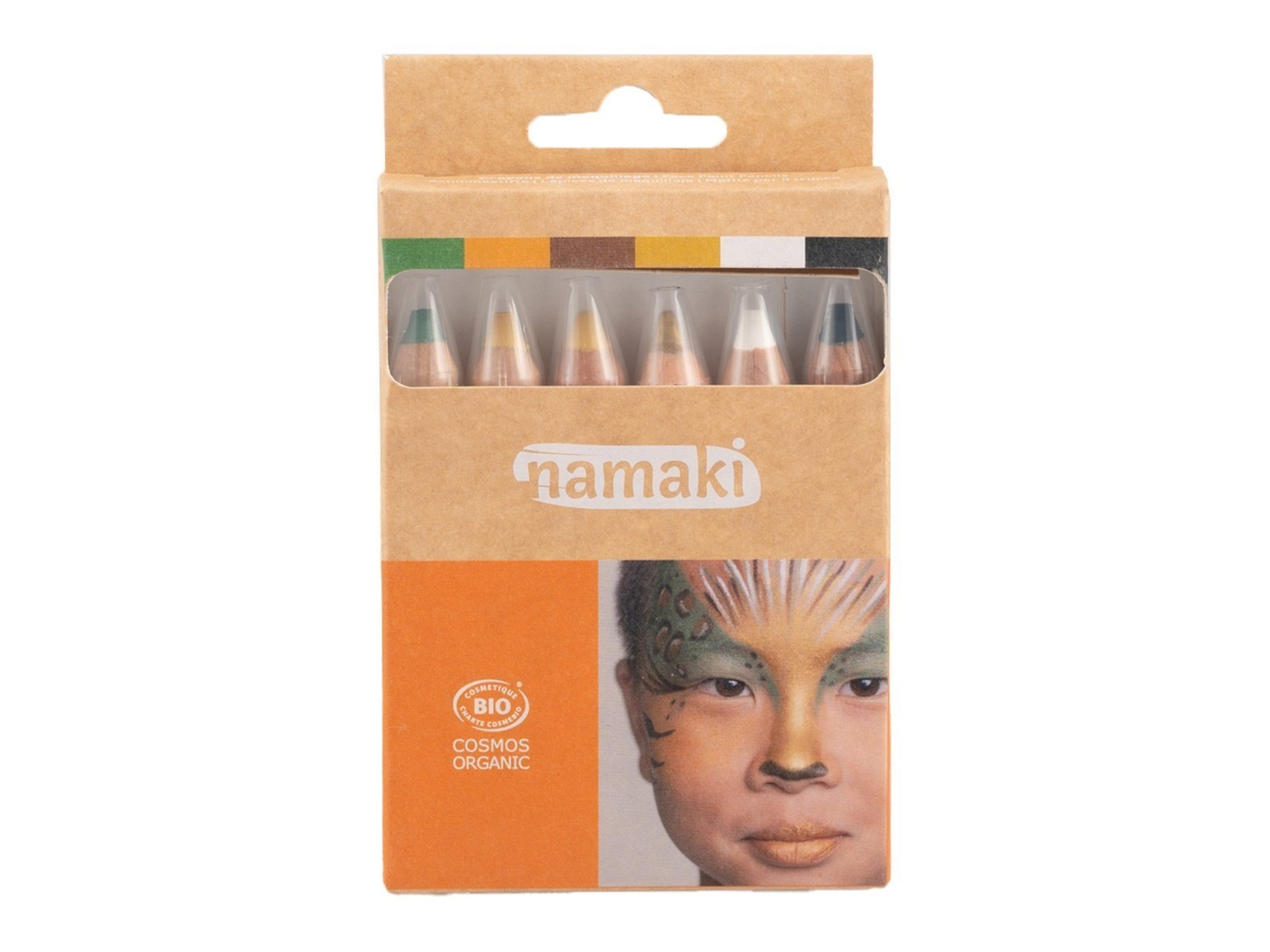 Kinder Bio Schminkstifte Set 6-teilig "Tierwelt" grün, orange, braun, gold, weiß, schwarz