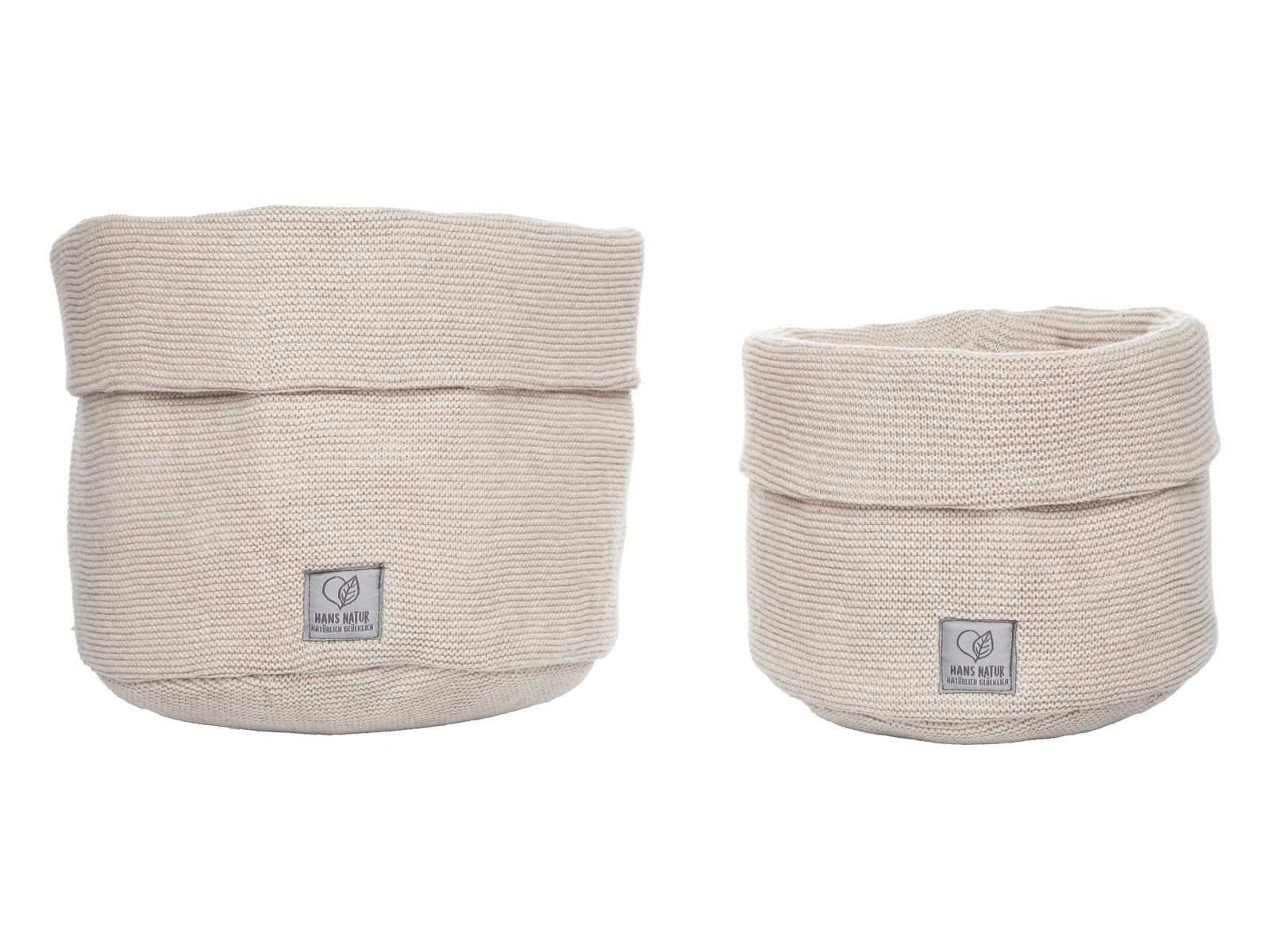 Aufbewahrungskorb, Bio-Baumwolle, Strick 2er Set beige Maße 20 x 15 cm und 25 x 18 cm