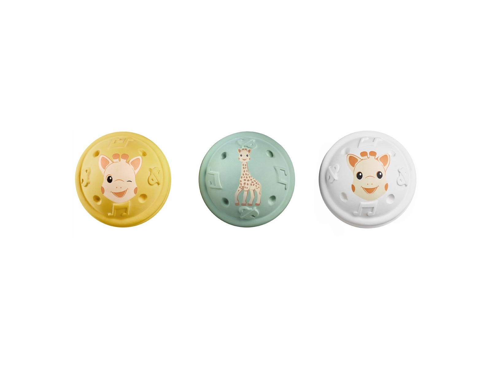3 musikalische Bälle Babyspielzeug aus Naturkautschuk ab 3 Mon., Durchmesser Ball 5,5 cm