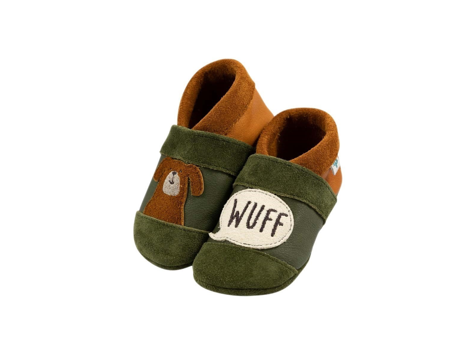 Baby und Kinder Lederpuschen Krabbelschuhe Hund olive Gr.26