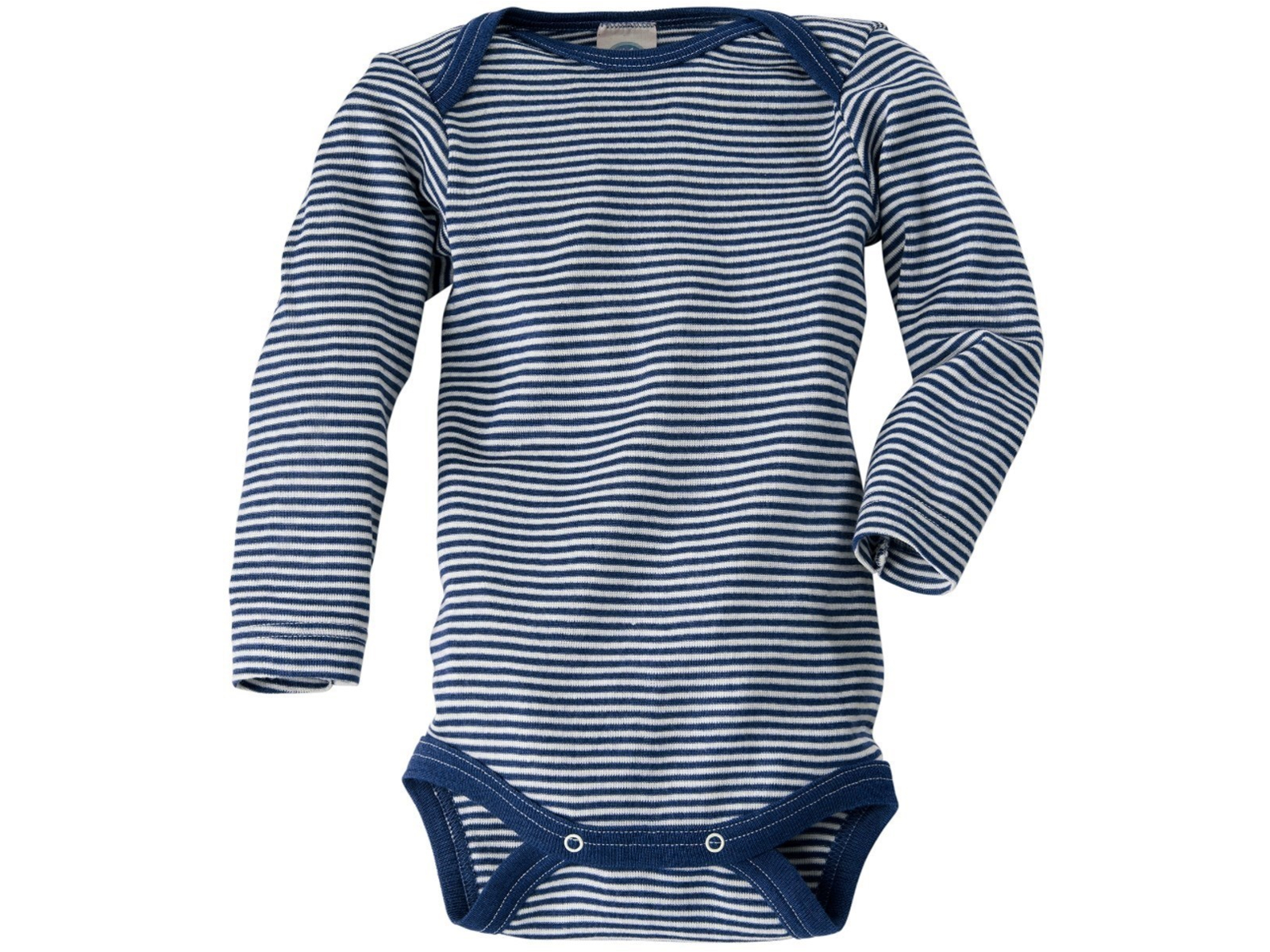 Cosilana Baby Body Langarm Wolle Seide blau-geringelt Gr. 98/104
