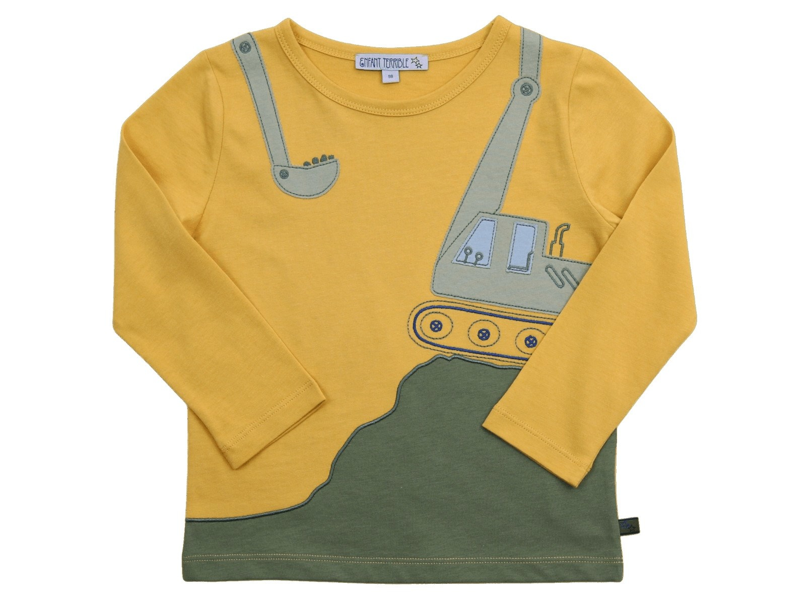 Kinder Langarmshirt mit Baggerapplikation Bio-Baumwolle mustard Gr. 86/92