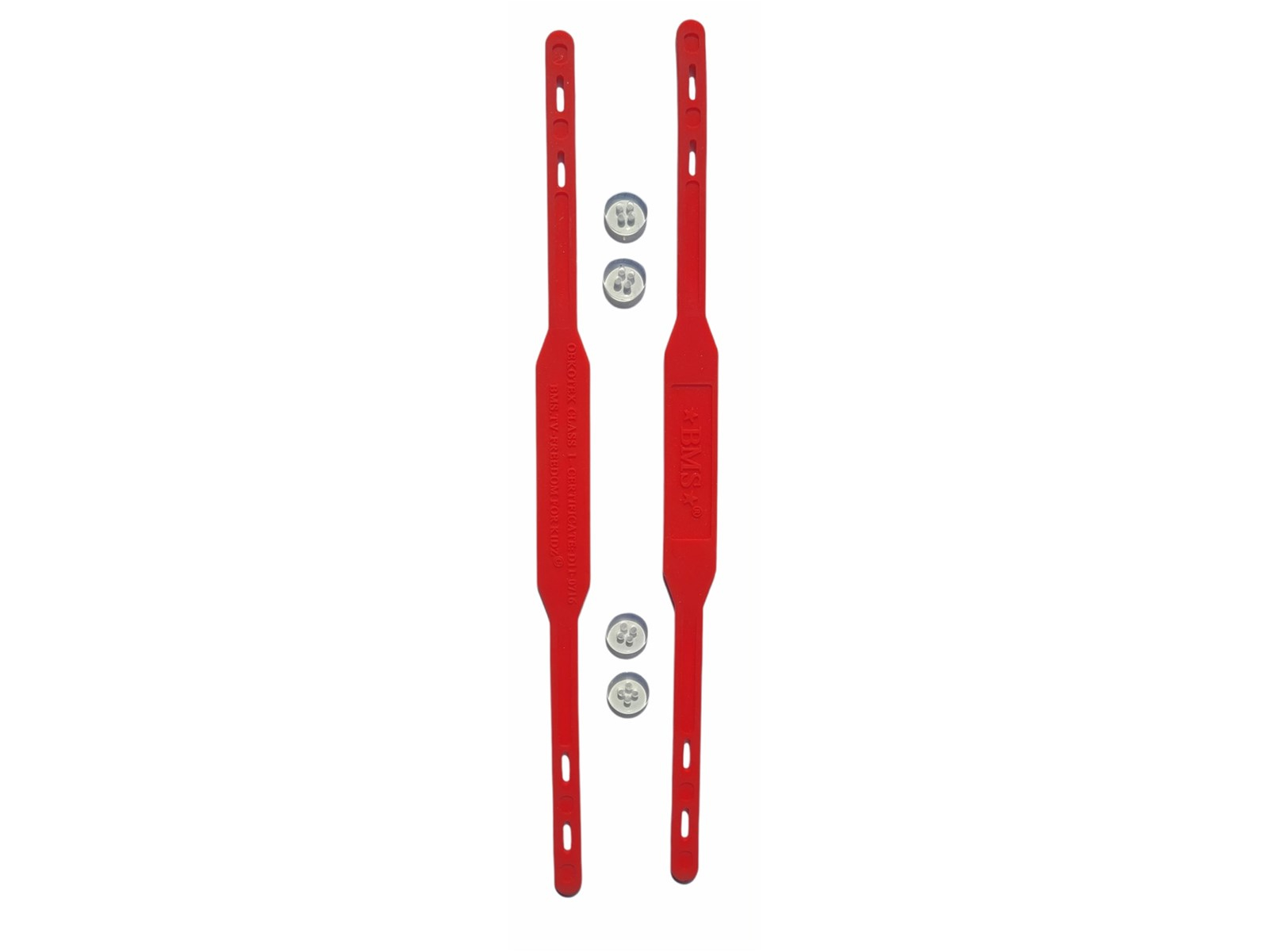 BMS Ersatz Fußstege für Regenhose Silicon Harbour Straps rot 2er Set, inklusive Knöpfe