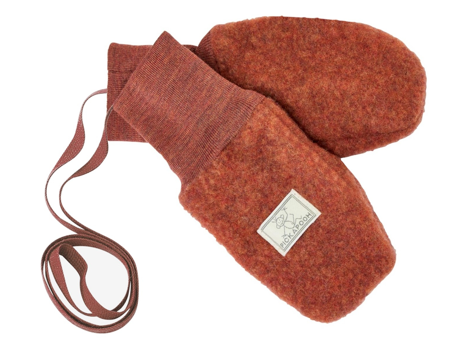Pickapooh Baby und Kinder Fäustlinge Bio-Schurwolle Fleece redwood Gr. 1 (bis 9 Monate)