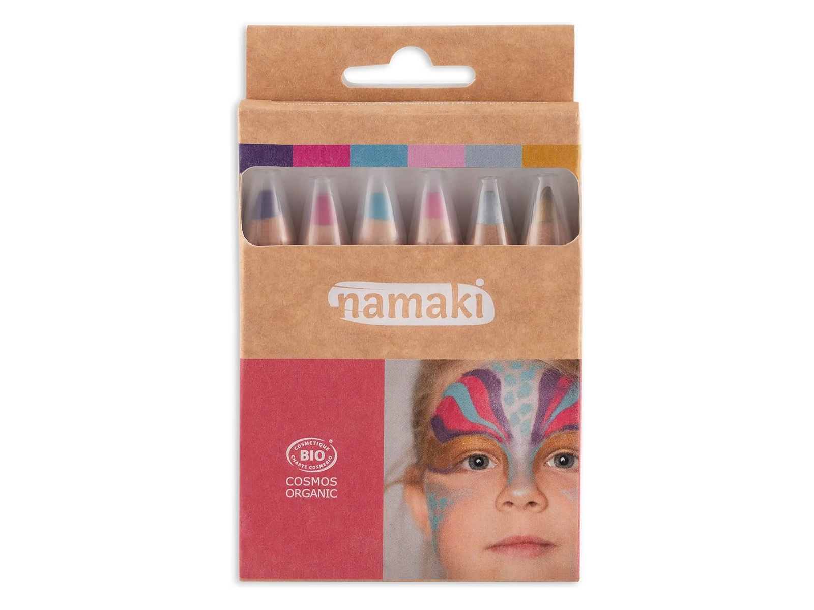 Kinder Bio Schminkstifte Set 6-teilig "Magische Welten" lila, fuchsia, türkis, rosa, silber, gold