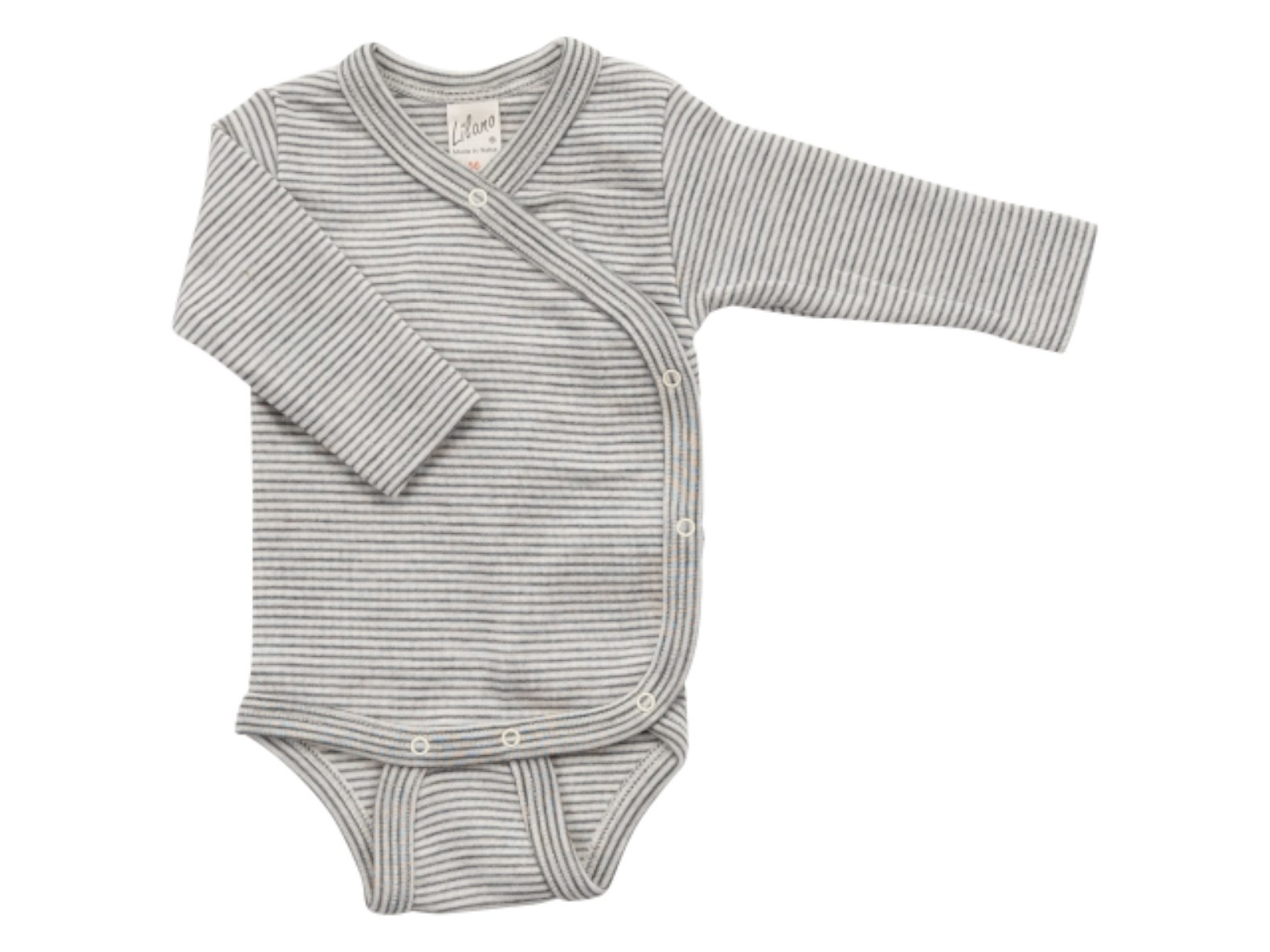 Lilano Baby Wickelbody Langarm Wolle Seide grau-geringelt Gr.56