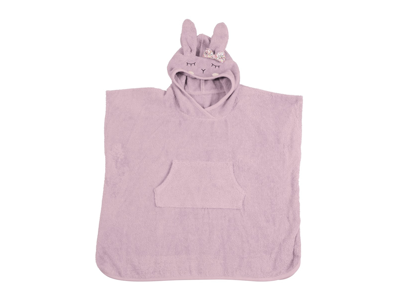 Kinder Badeponcho aus Bio-Baumwolle mit Kapuze Hase rose Maße 65 x 62 cm