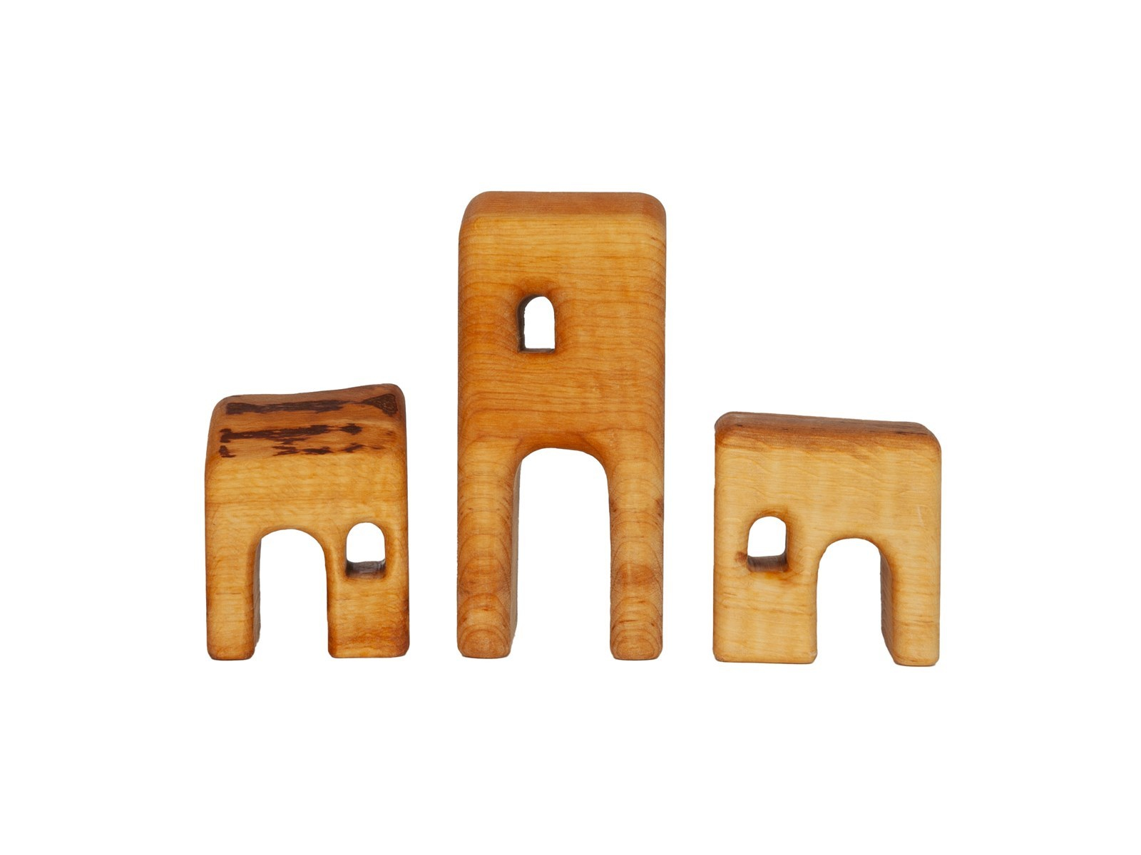 Holzbausteine natur Kleine Häuser, Erlenholz 3-teilig