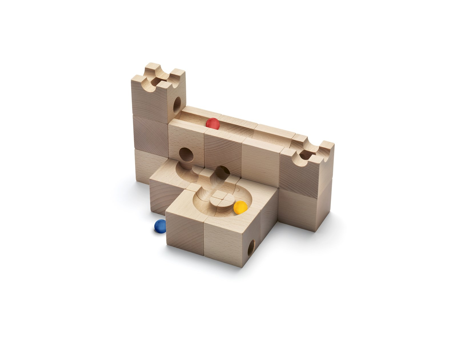Kugelbahn aus unbehandeltem Buchenholz Standard 16 Maße: 5 x 5 x 5 cm