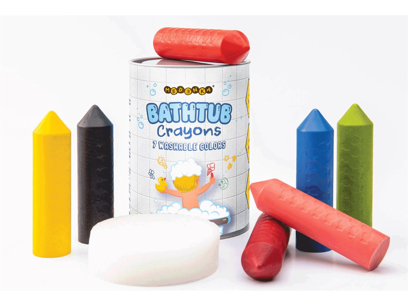 Badewannen-Malstifte mit Bienenwachs in praktischer Dose, 7 Stück Stift: 7,8 cm, Durchmesser 1,9 cm