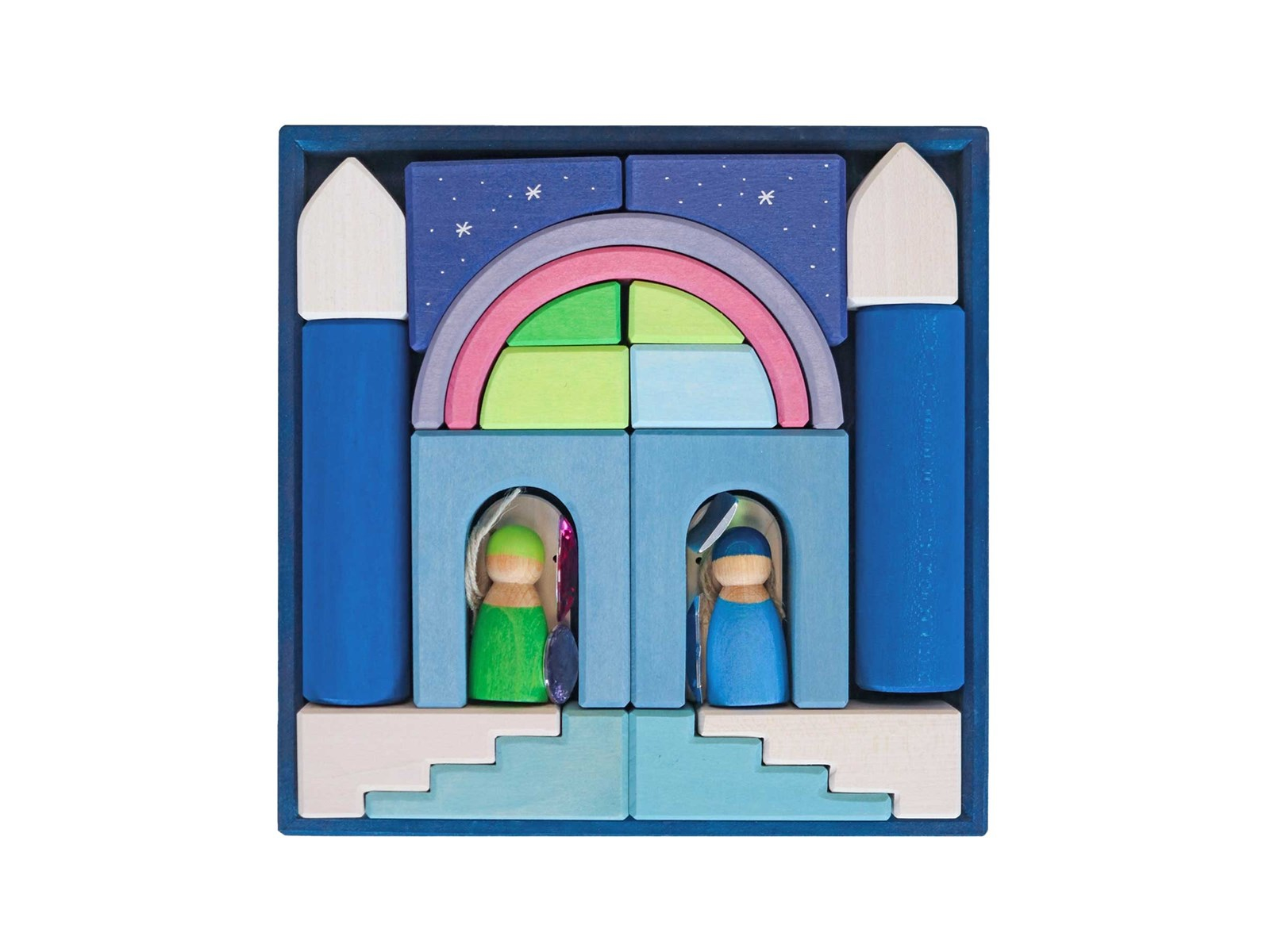 Grimms Bauwelt Polarlicht Holzbausteine 20-teilig, bunt lasiert Maße 26,5 x 26,5 x 5 cm