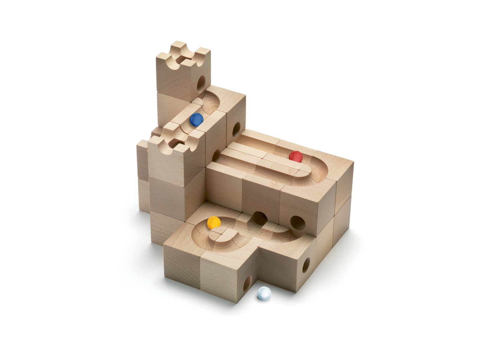 Kugelbahn aus unbehandeltem Buchenholz Standard 32 Maße: 5 x 5 x 5 cm