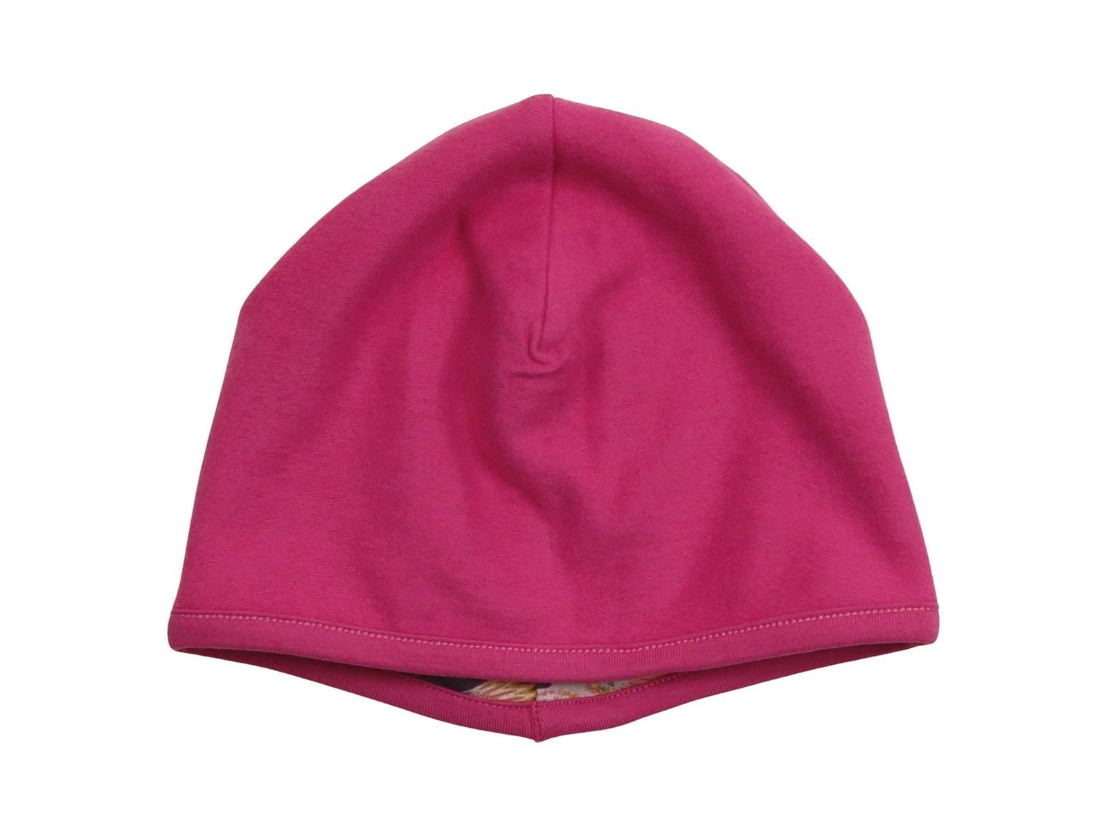 Kinder Wende Mütze Bio-Baumwolle Vogeldruck plum-pink Gr. 53/55