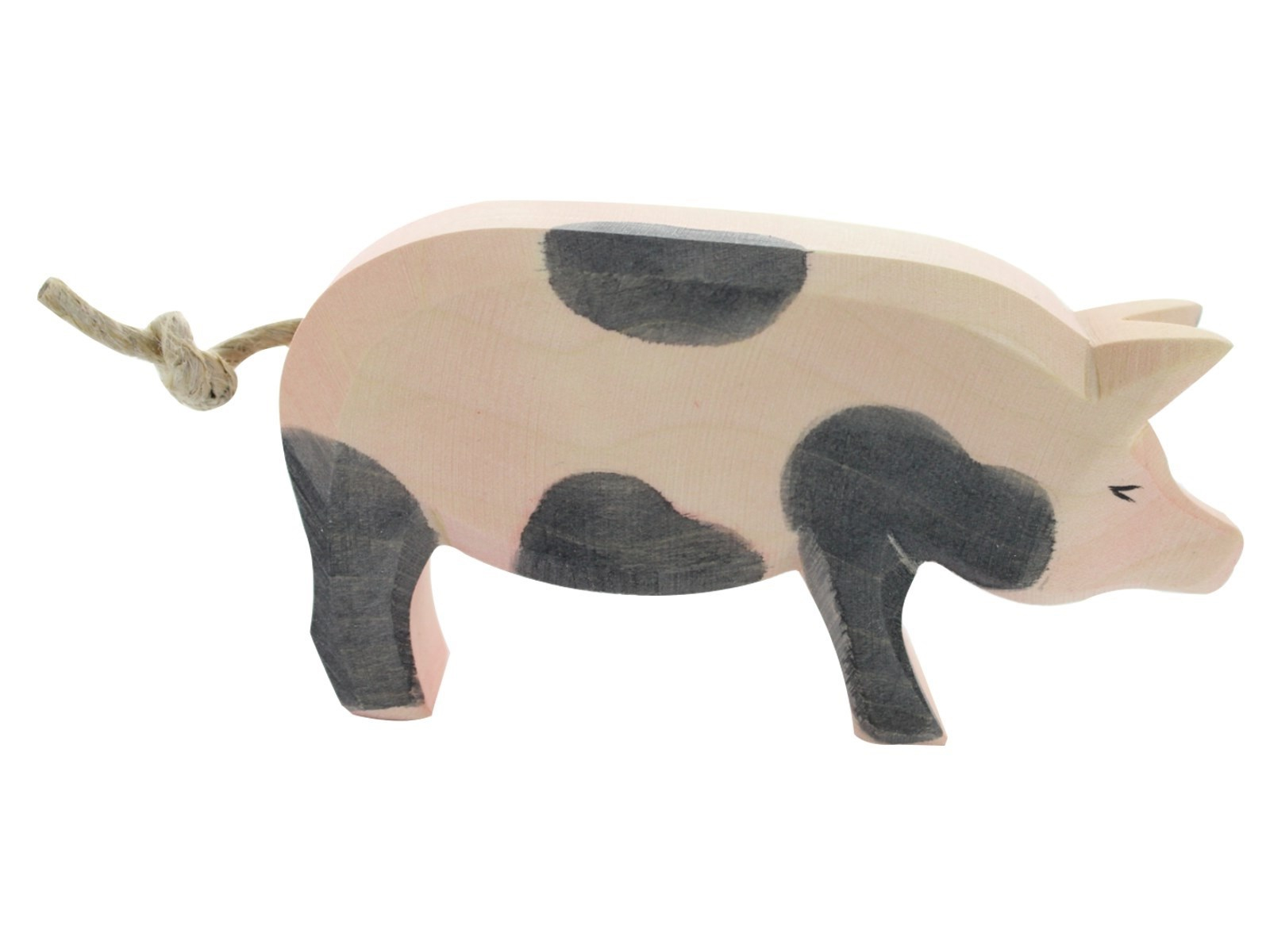 Ostheimer Schwein (hoch, gefleckt) 7 cm Laubholz, handgeschnitzt und lasiert