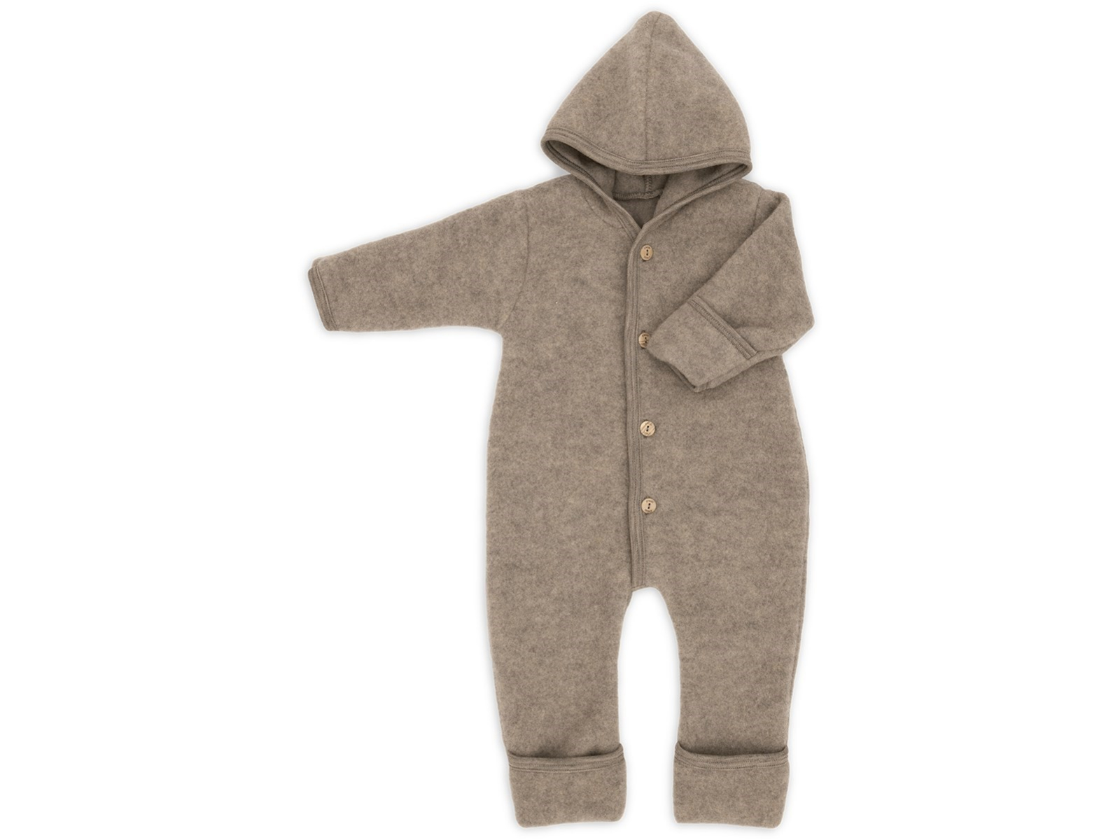 Engel Natur Baby Kapuzenoverall Bio-Merinowolle Fleece walnuss-melange Gr. 74/80