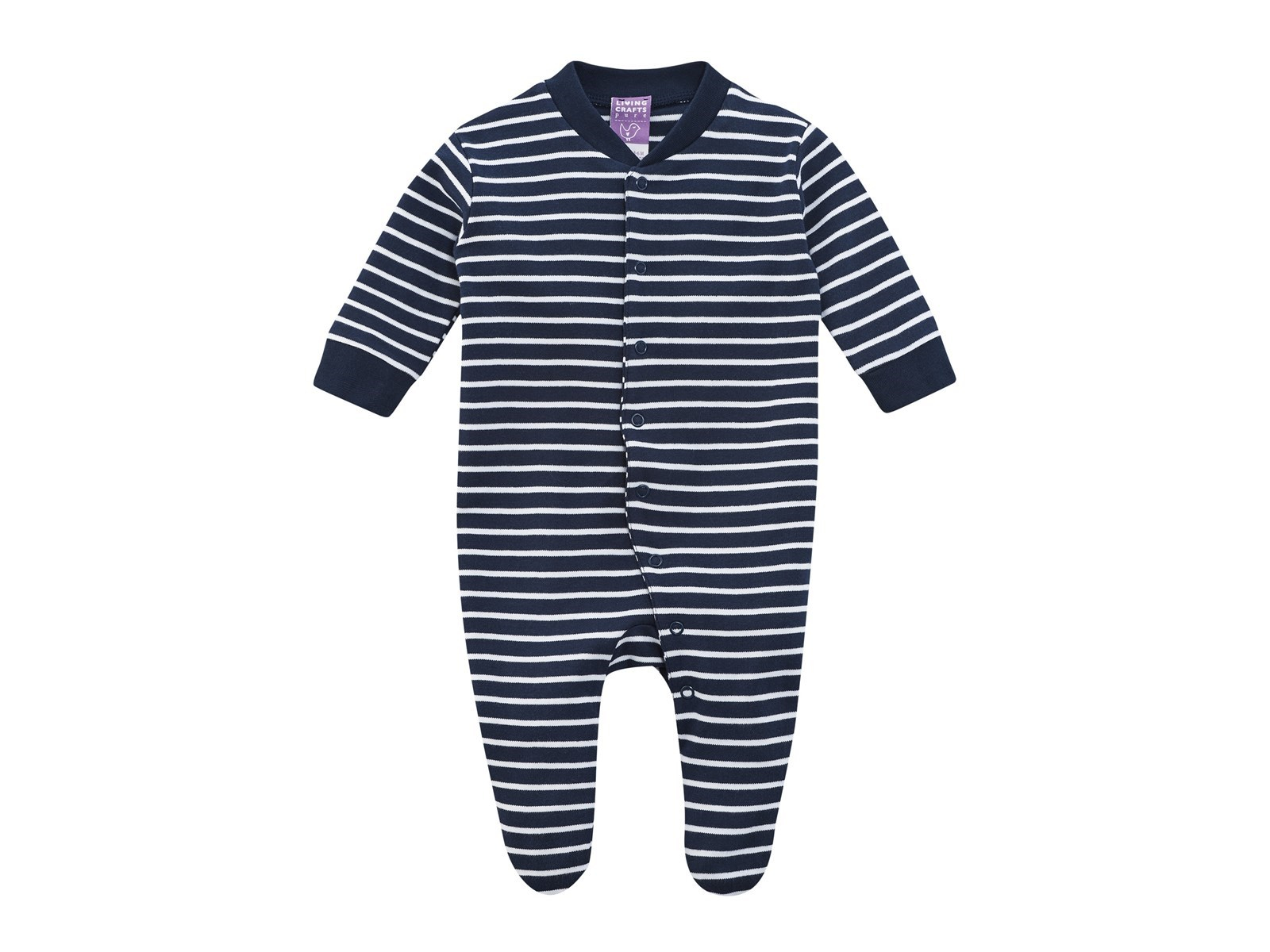 Living Crafts Baby und Kinder Schlafanzug Bio-Baumwolle mit Füßchen marine-weiß gestreift Gr. 92