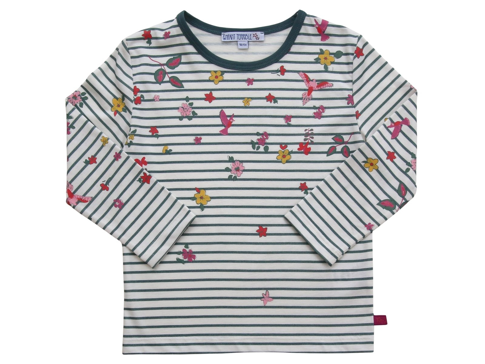 Langarmshirt Streifen-Blumendruck white-sea green Gr. 86/92
