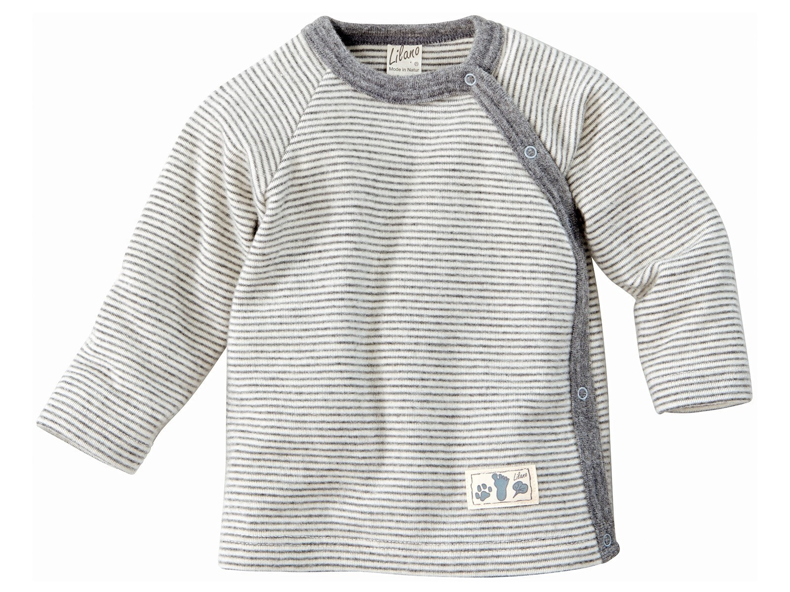 Lilano Baby Jacke Wolle Seide graugeringelt, Gr.68