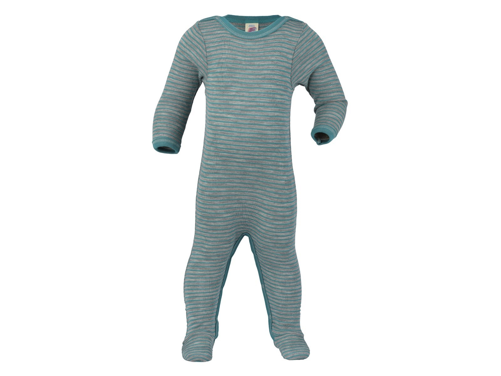 Engel Natur Baby Schlafanzug Overall Wolle Seide eisvogel-hellgrau-geringelt Gr.62/68
