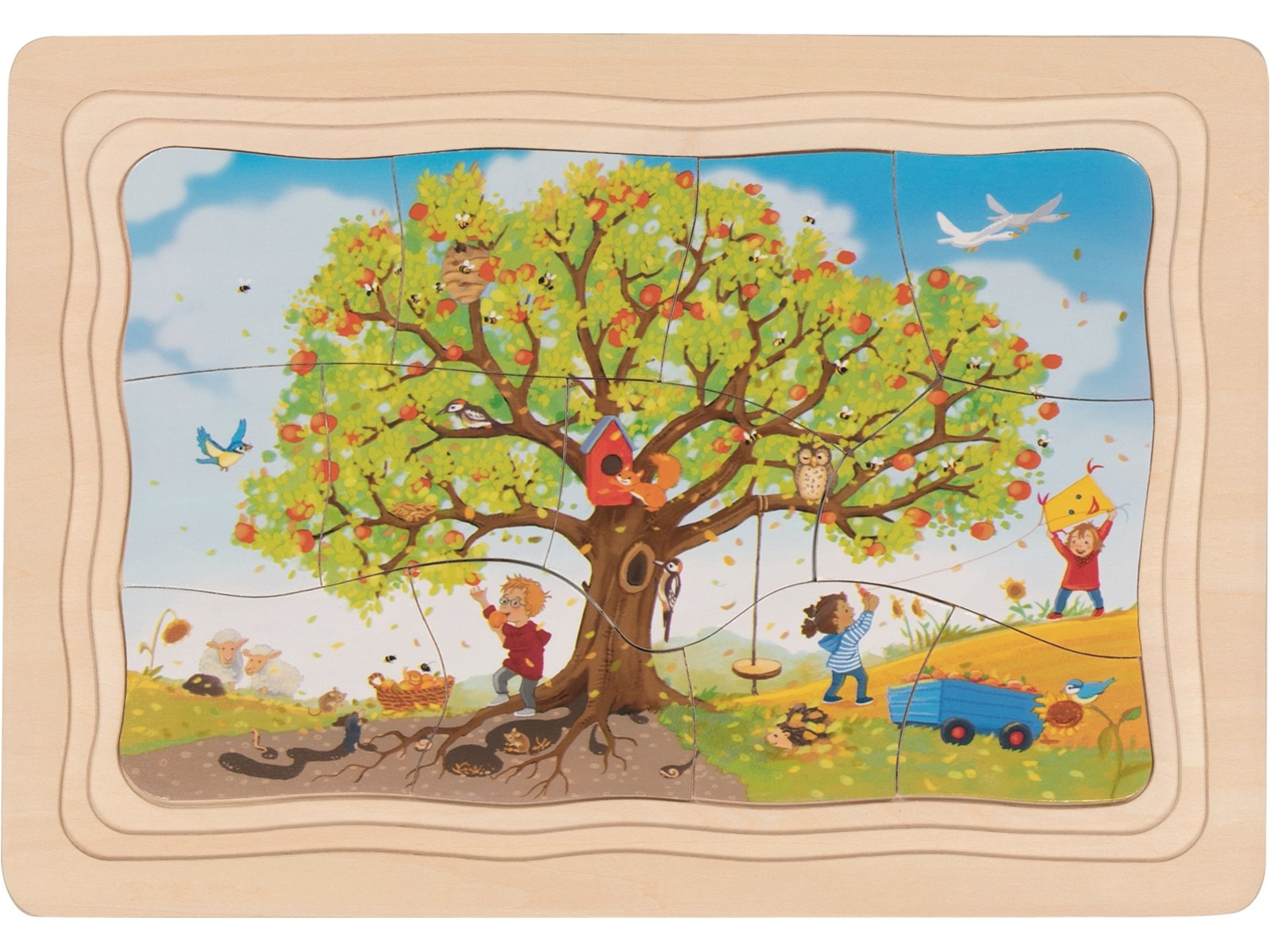goki Schichtenpuzzle aus Holz, 47-teilig, Mein Apfelbaum Maße 28,5 x 20 x 1,5 cm