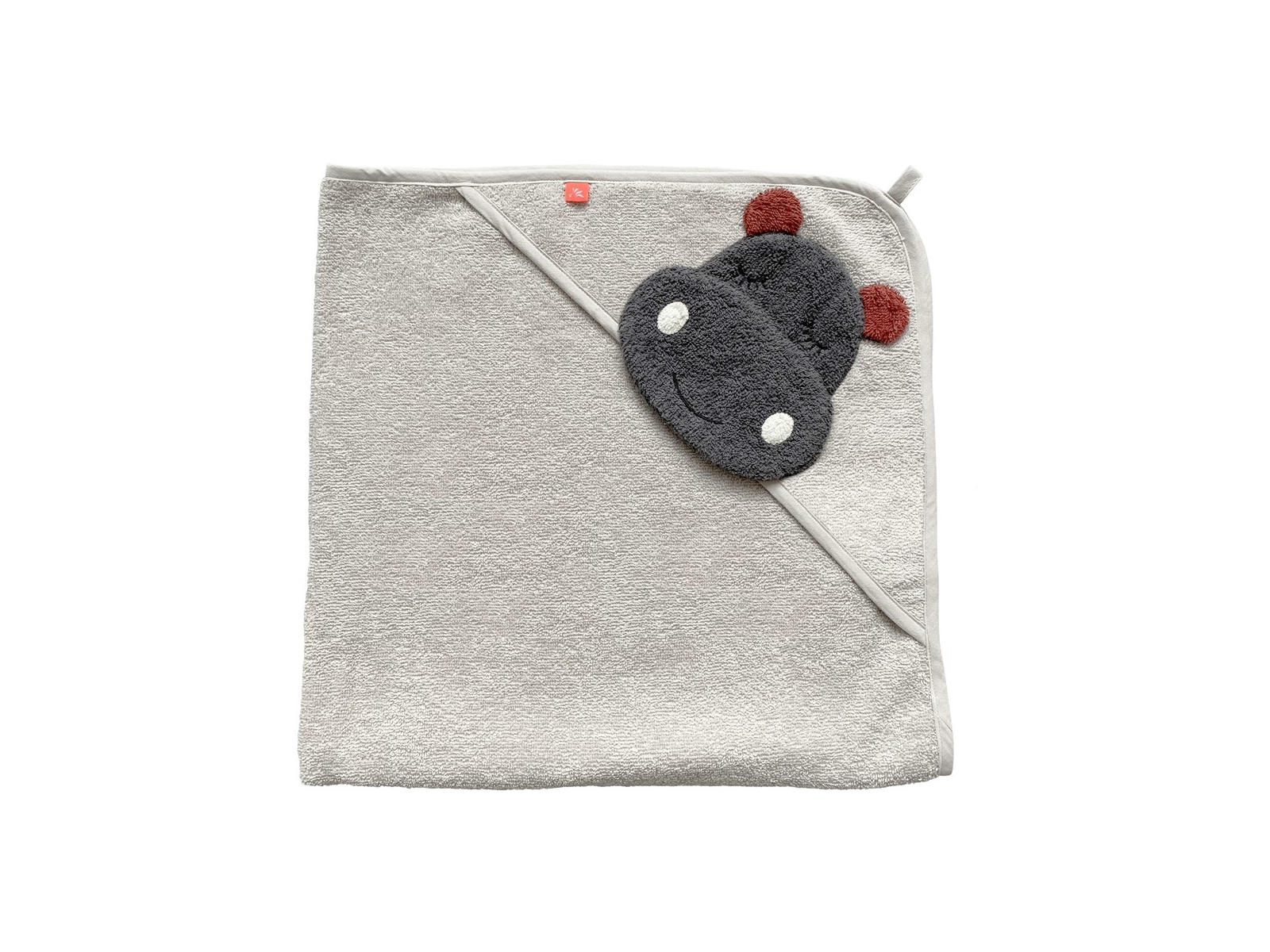 Baby Kapuzenhandtuch Bio-Baumwolle Hippo grau Maße 80 x 80 cm