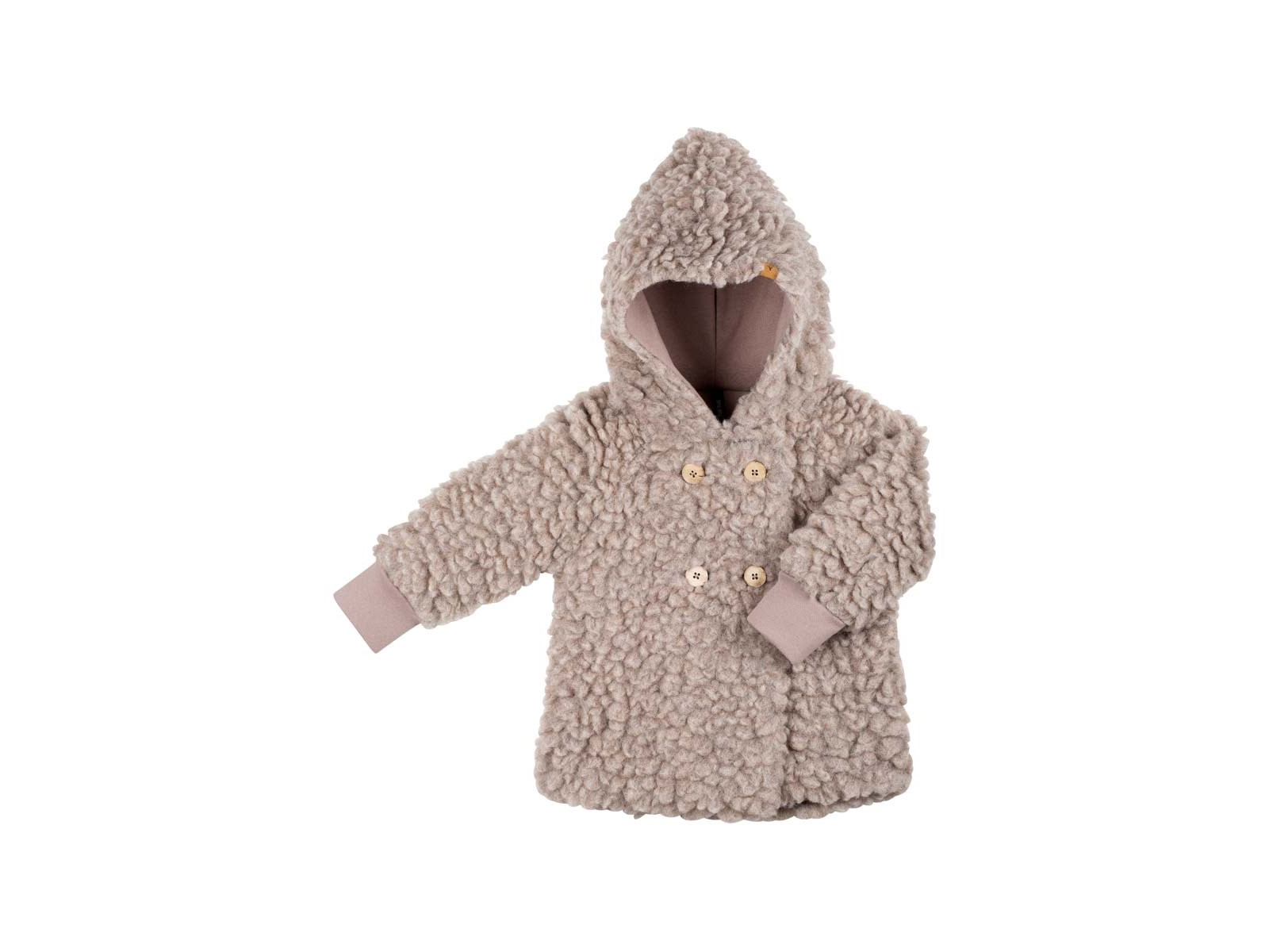 PURE PURE by Bauer Kinder Jacke Bio-Schurwolle Plüsch mit Kapuze Doppelreiher kaschmir Gr. 98/104