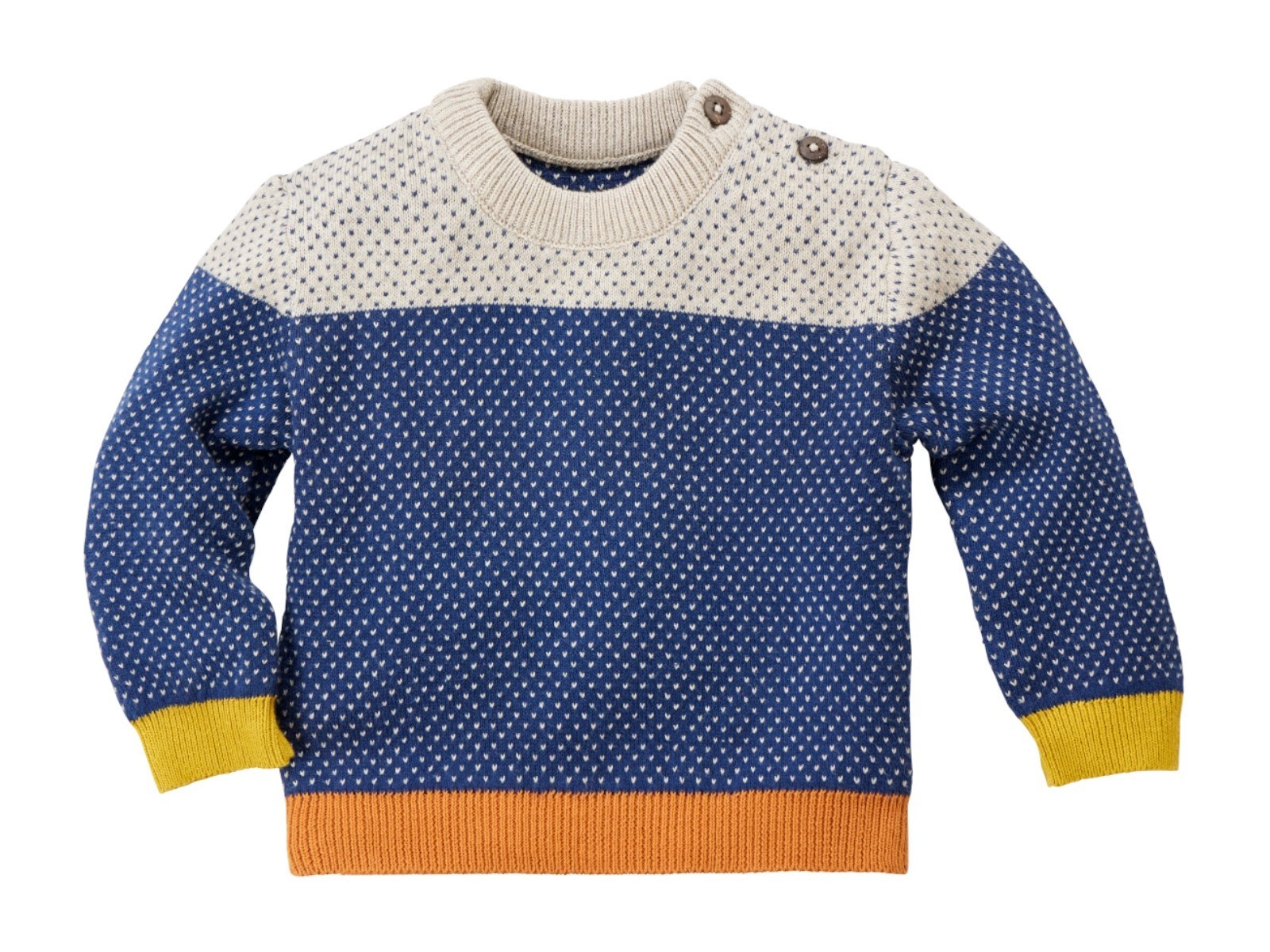 Baby Pullover Feinstrick Bio-Baumwolle grau blau Gr. 74/80