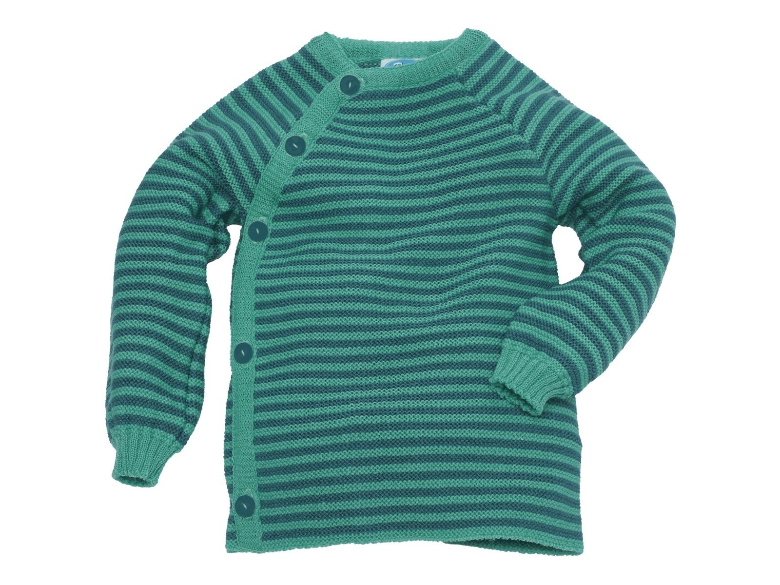Baby Jacke Schlüttli Bio-Merinowolle karibik-geringelt Gr.62-68