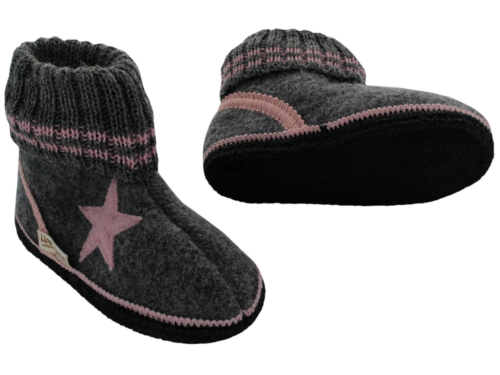 HANS NATUR Bio Kinder Hausschuhe Aus 100% Schurwolle - Wollwalk Hüttenschuhe Mit Klettverschluss