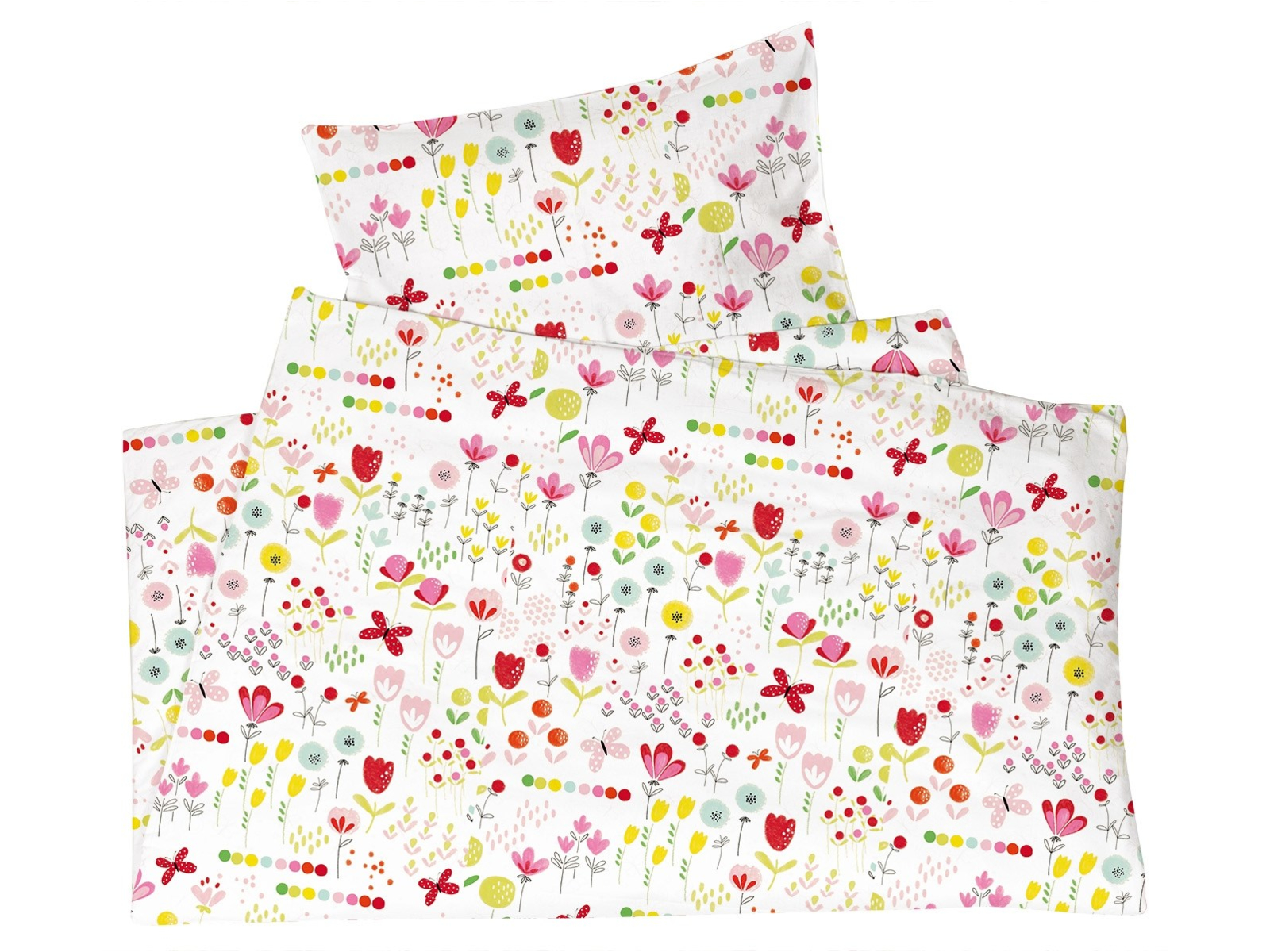 Kinderbettwäsche Bio-Baumwolle Jersey Blumenwiese Bettbezug 135 x 200 cm, Kissen 40 x 80 cm