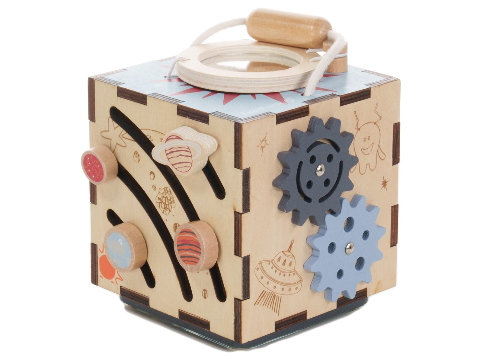 EverEarth 6-in-1 kleiner Weltraum Aktivitätswürfel aus Holz Maße ca. 16 x 15 x 15 cm