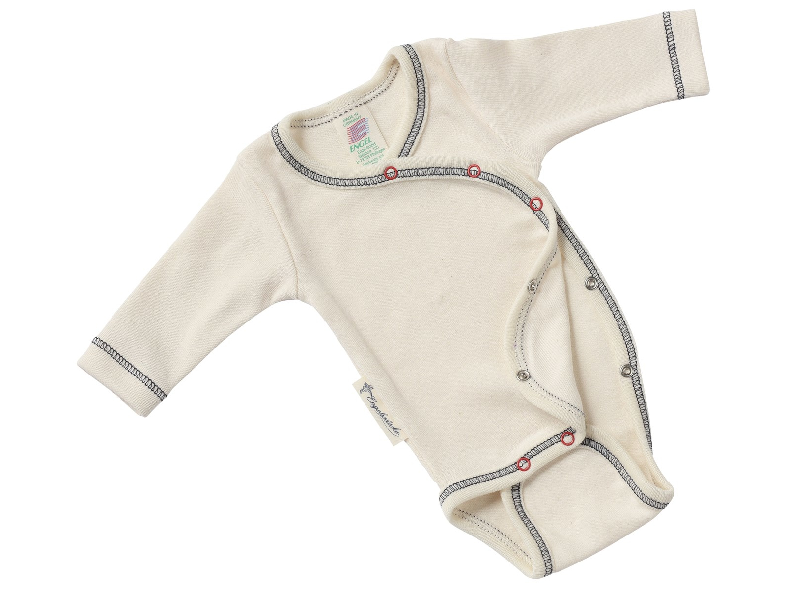 Engel Natur Frühchen Baby-Wickelbody Langarm natur, blaue Naht Gr. 44