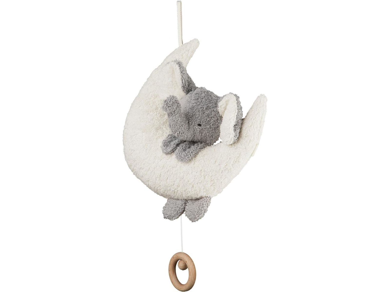 Spieluhr Elefant auf Mond Bio Baumwolle, Füllung 100% Bio Schurwolle ca. 20 x 20 cm