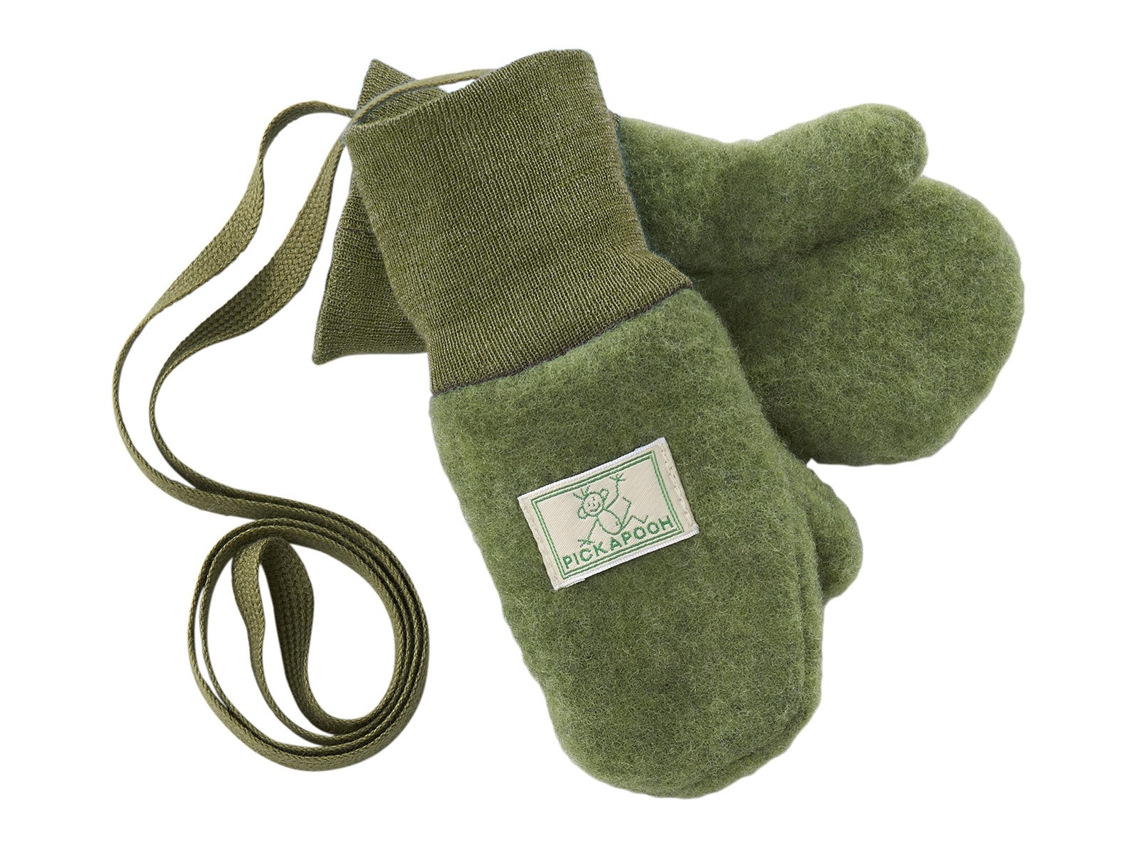 Pickapooh Baby und Kinder Fäustlinge Bio-Schurwolle Fleece moos Gr. 2 (bis 2 Jahre)