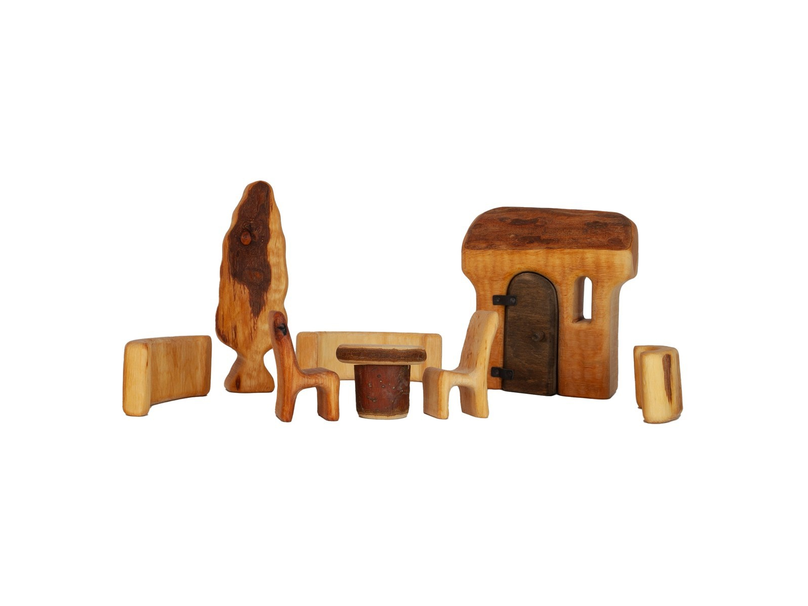 Holzbausteine natur Haus mit Borke und Garten, Erlenholz 8-teilig