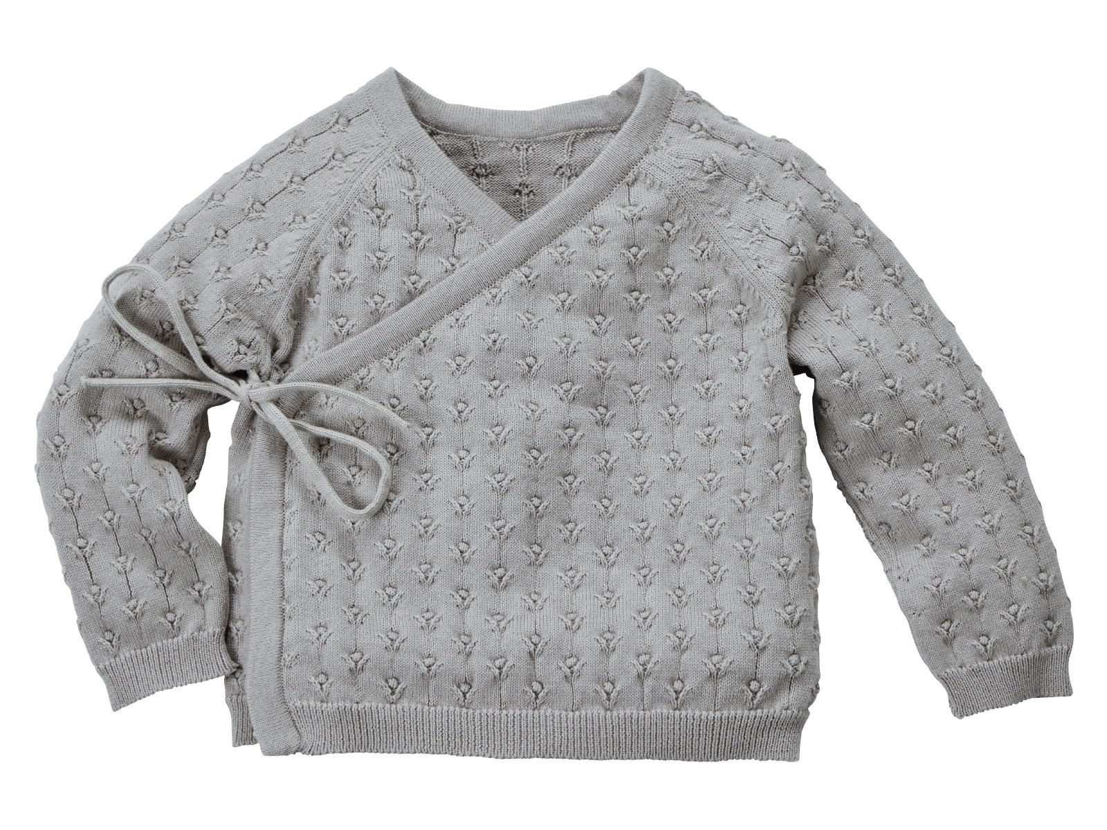 Baby Jacke zum Wickeln Bio-Baumwolle Ajourstrick Blümchen graphit Gr. 50/56