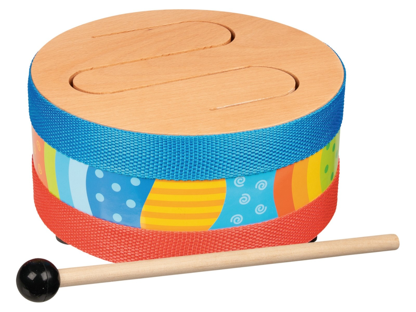 goki Kinder Trommel aus Holz und Metall Maße 9,5 cm hoch, Durchmesser 18 cm