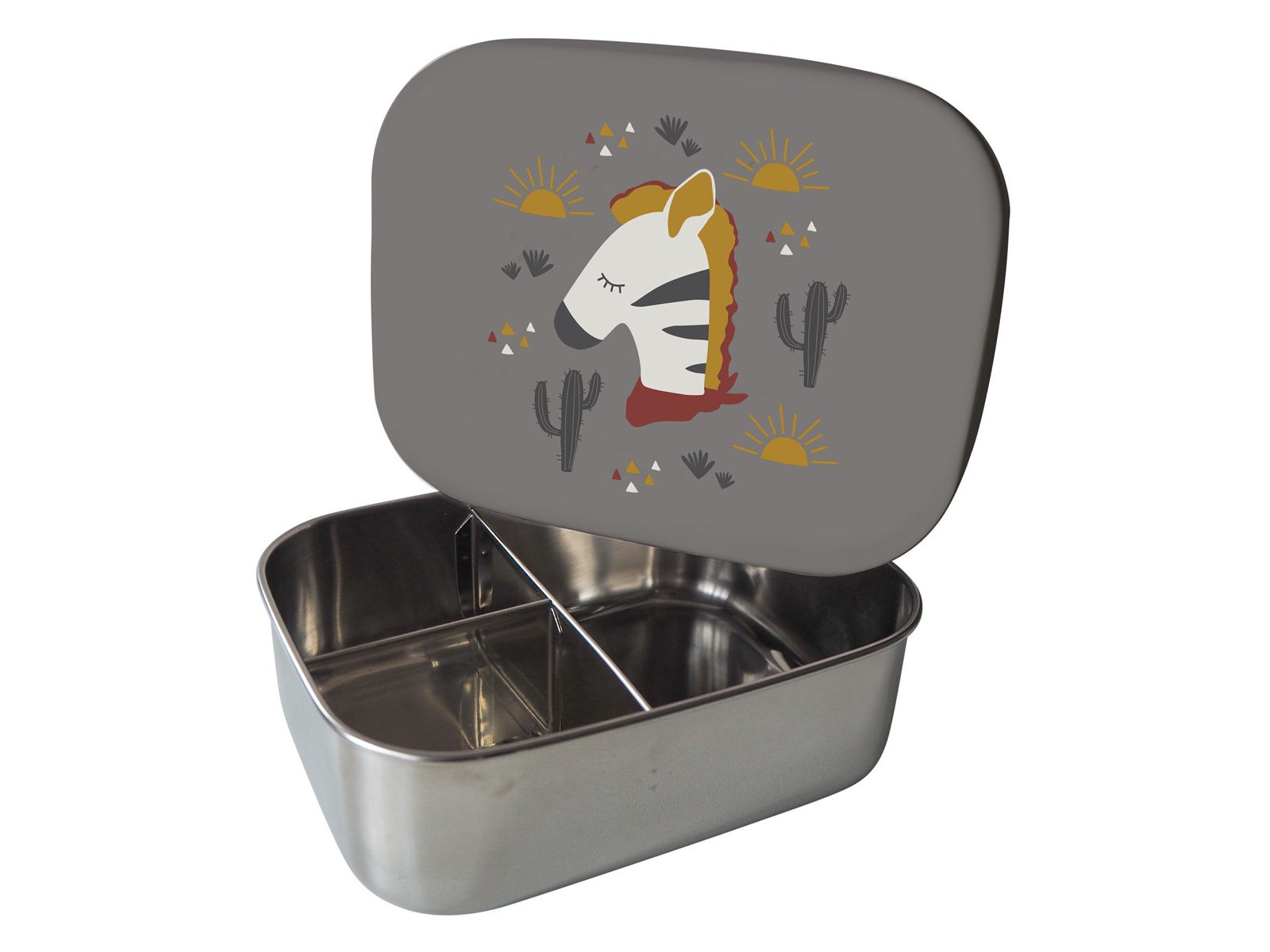 Kinder Edelstahl Brotdose Silikondeckel Zebra grau Maße 17 x 13 x 5,5 cm Fassungsvermögen 900 ml
