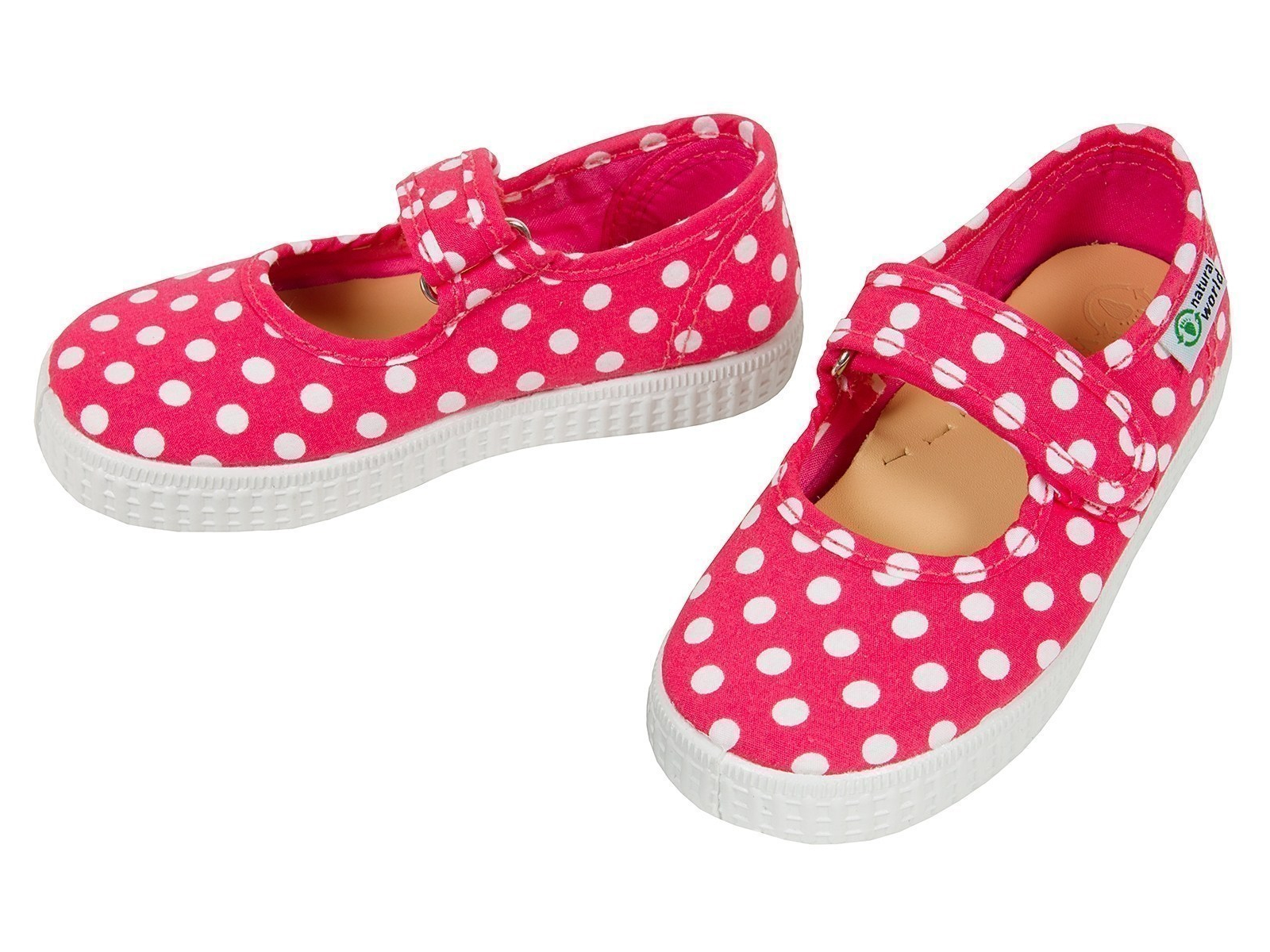 Natural World Kinder Schuhe Ballerinas mit Klettverschluss fuchsie-pünktchen Gr.25