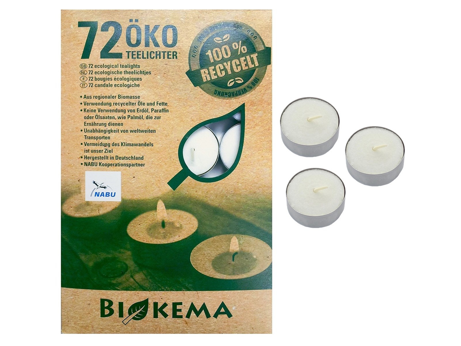 Klimaneutrale Bio-Teelichter mit Hülle 72er Schachtel