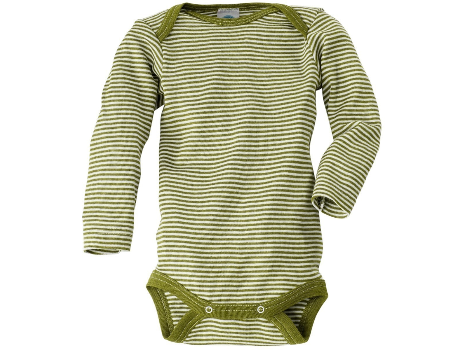 Cosilana Baby Body Langarm Wolle Seide grün-geringelt Gr. 74/80