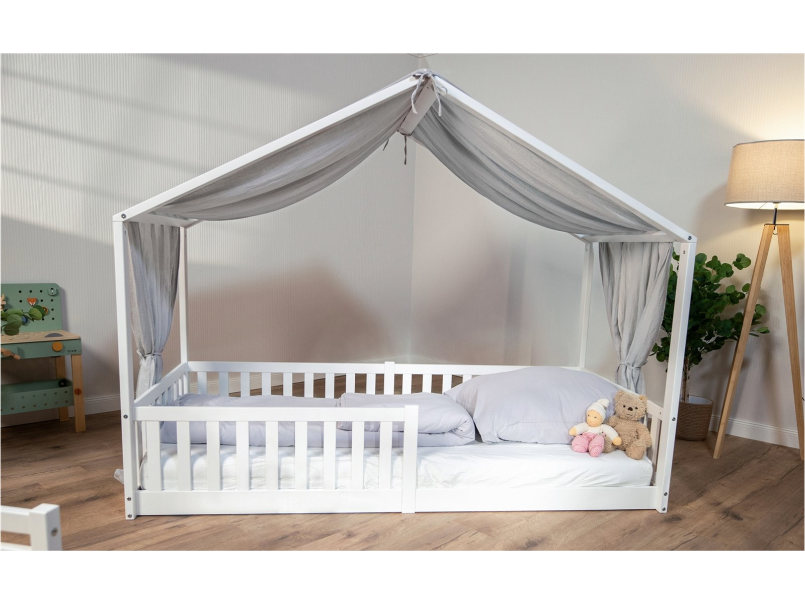 Baldachin Musselin für Hausbetten passend zu Bettmaß 120 - 140 x 200 cm, grau