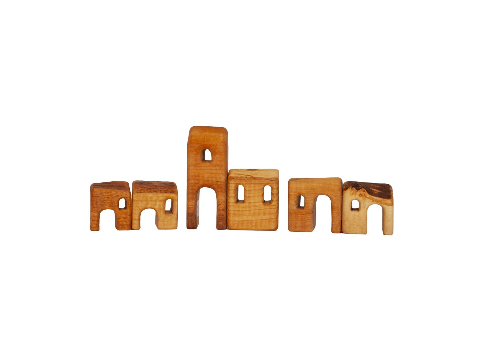 Holzbausteine natur Siedlung mit Kirche, Erlenholz 6-teilig
