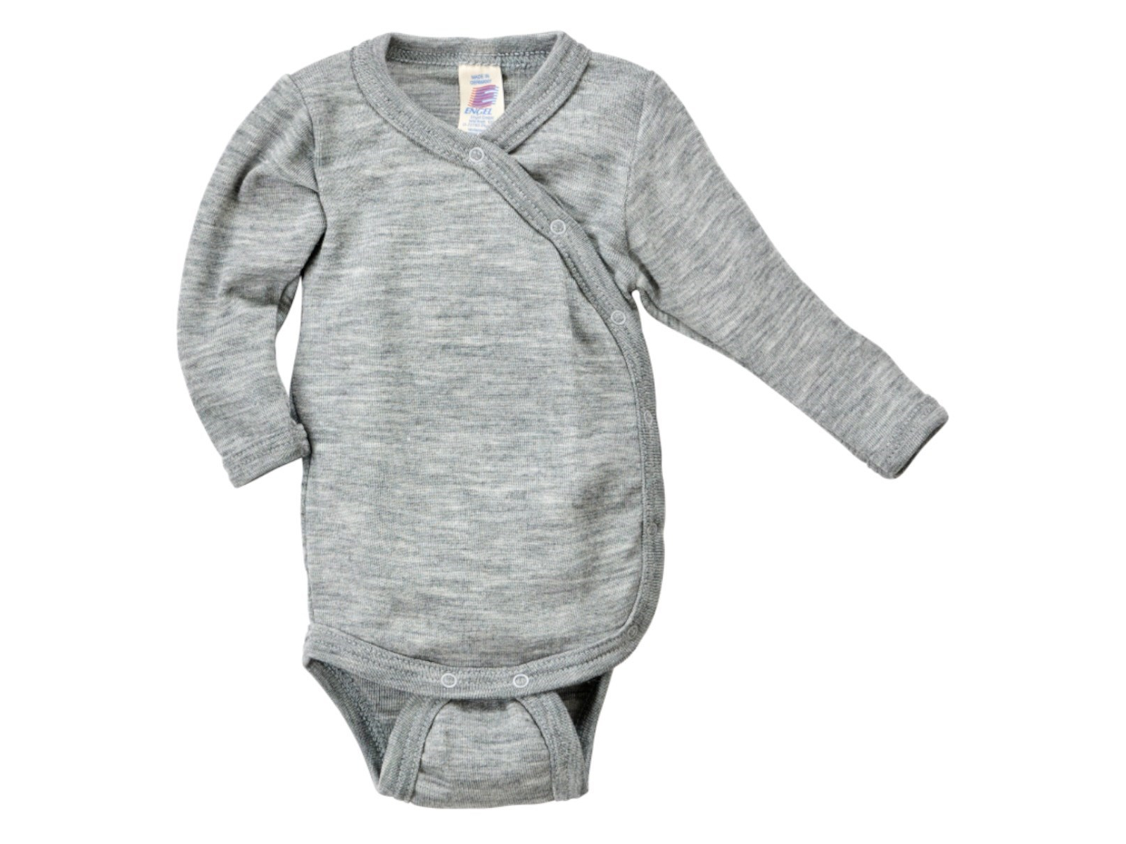 Engel Natur Baby Wickelbody Langarm Wolle Seide hellgrau melange Gr. 50/56