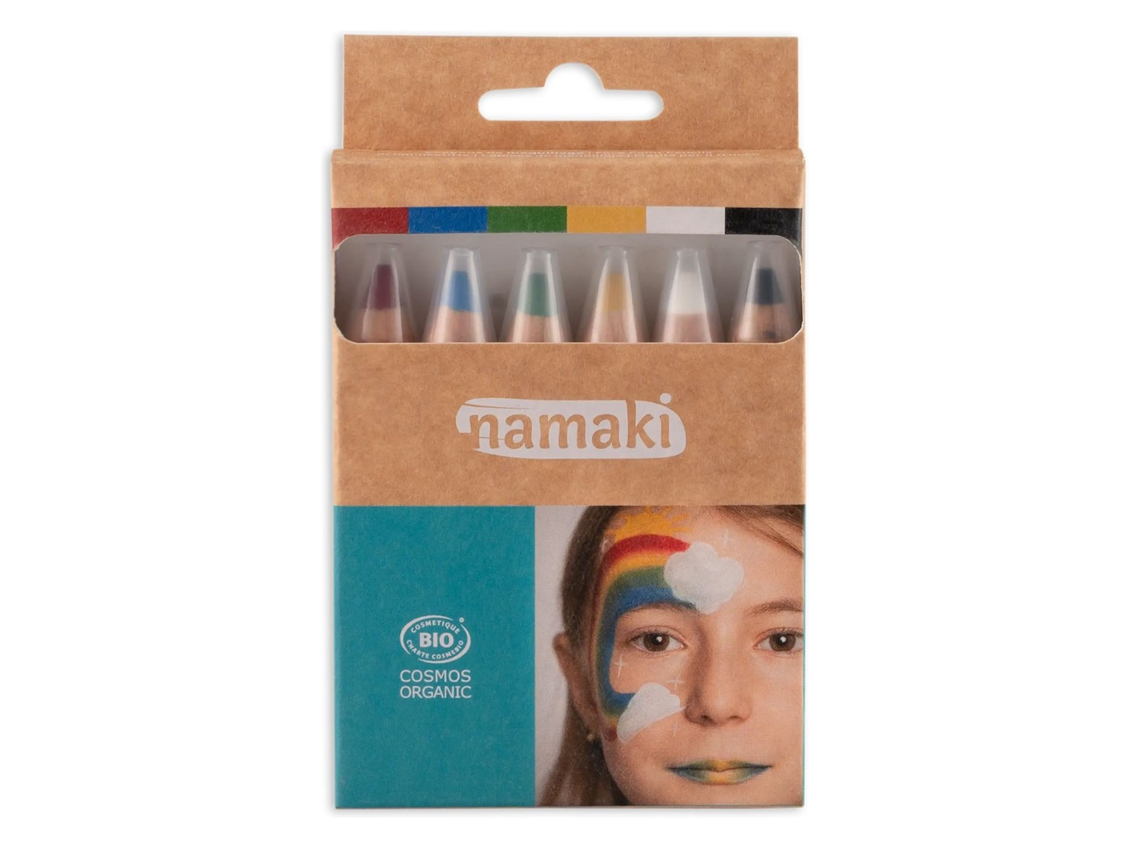 Kinder Bio Schminkstifte Set 6-teilig "Regenbogen" rot, blau, grün, gelb, weiß, schwarz