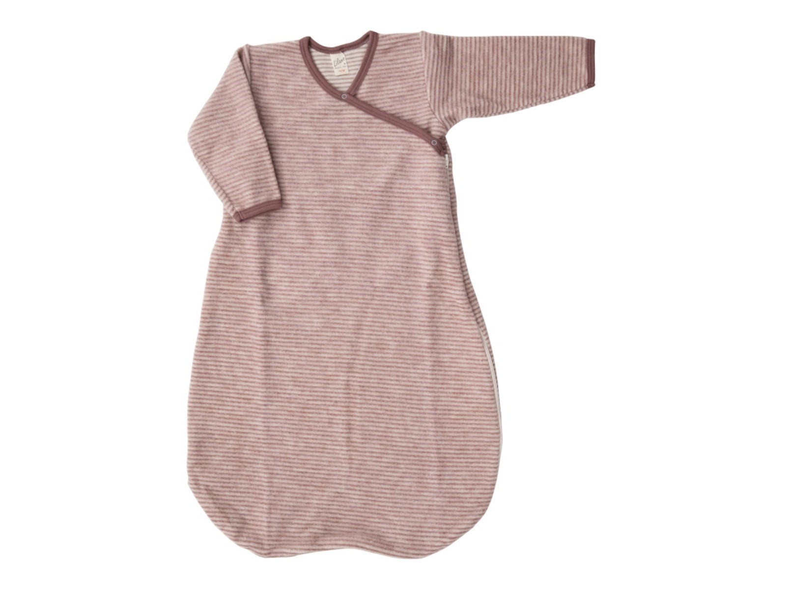 Lilano Schlafsack Baby Bio-Merinowolle Frottee-Plüsch mauve geringelt Gr.50/56