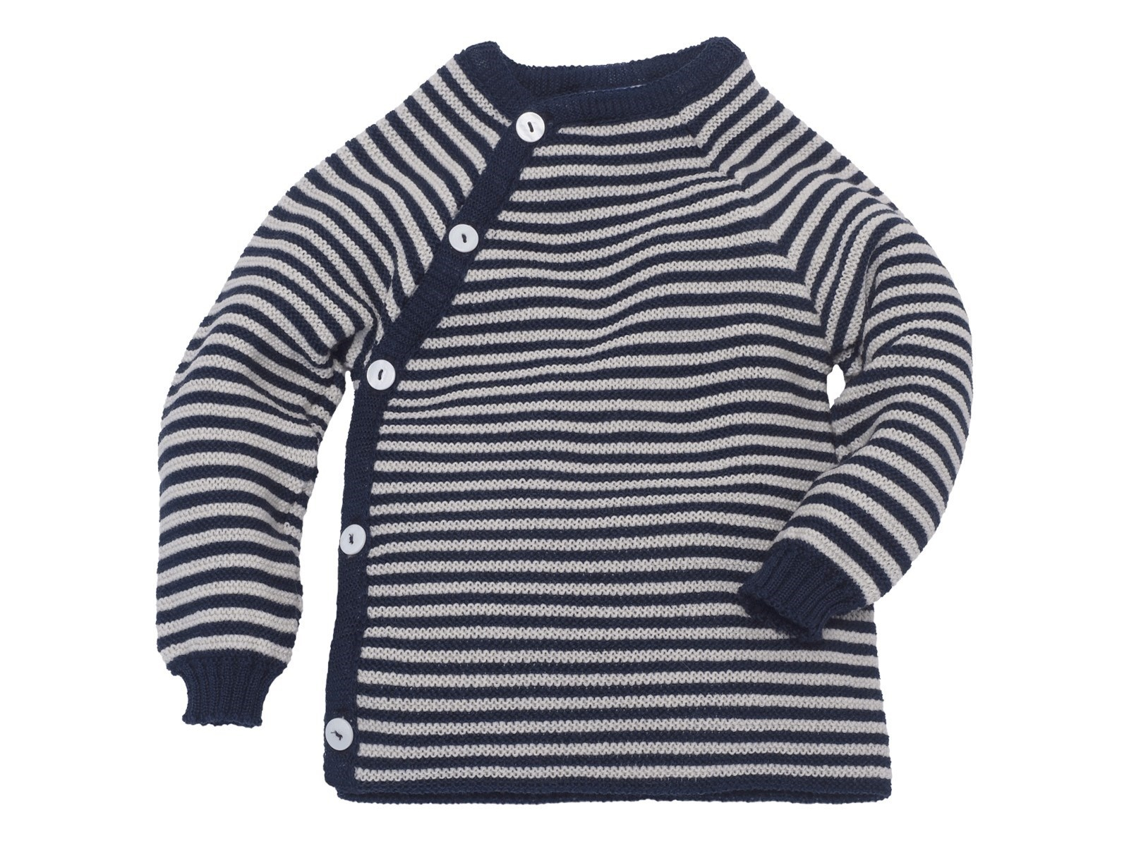 Baby Jacke Schlüttli Bio-Merinowolle marine-geringelt Gr.74-80